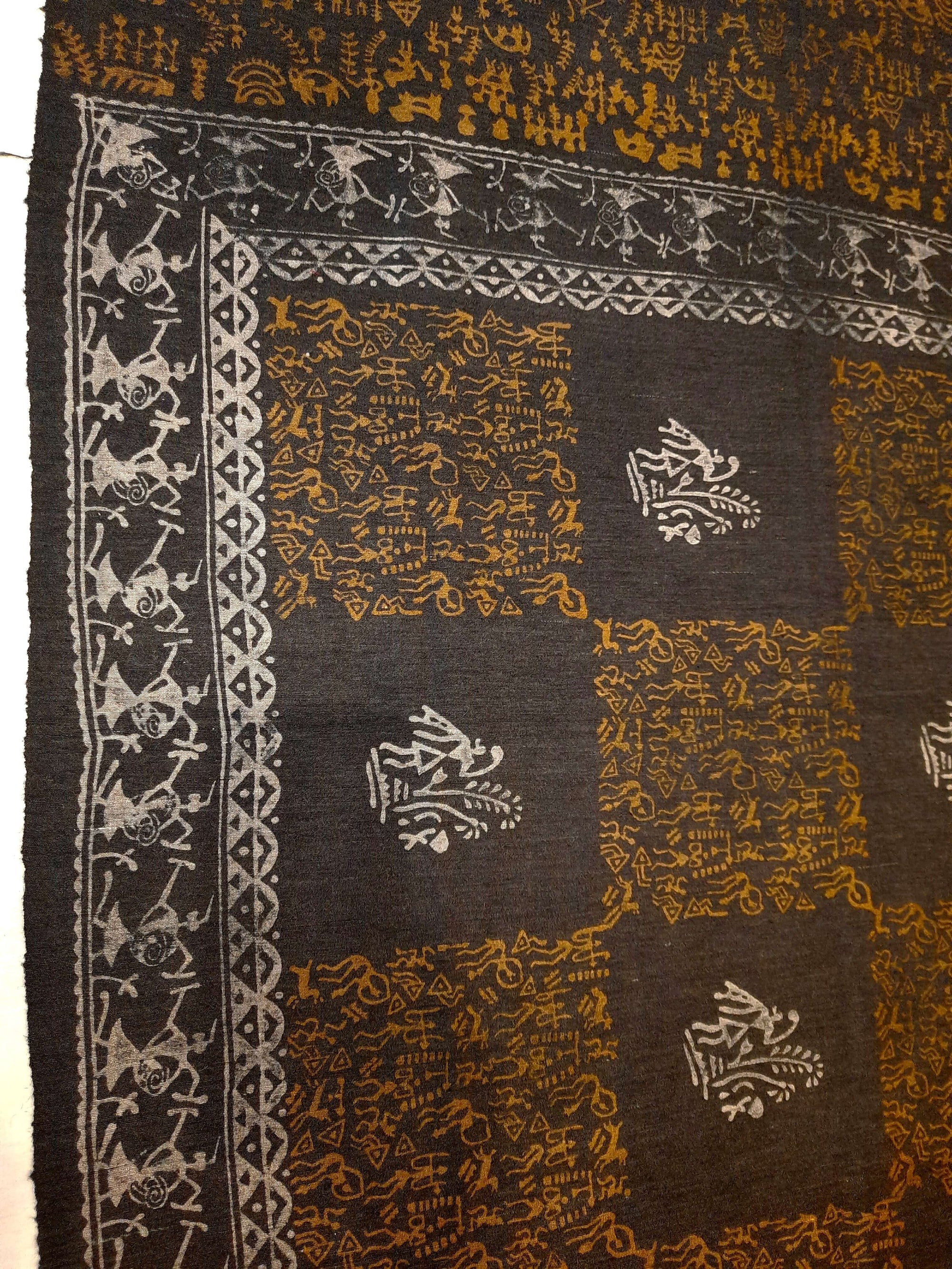 Grey Tussar Silk Dupatta with hand block print