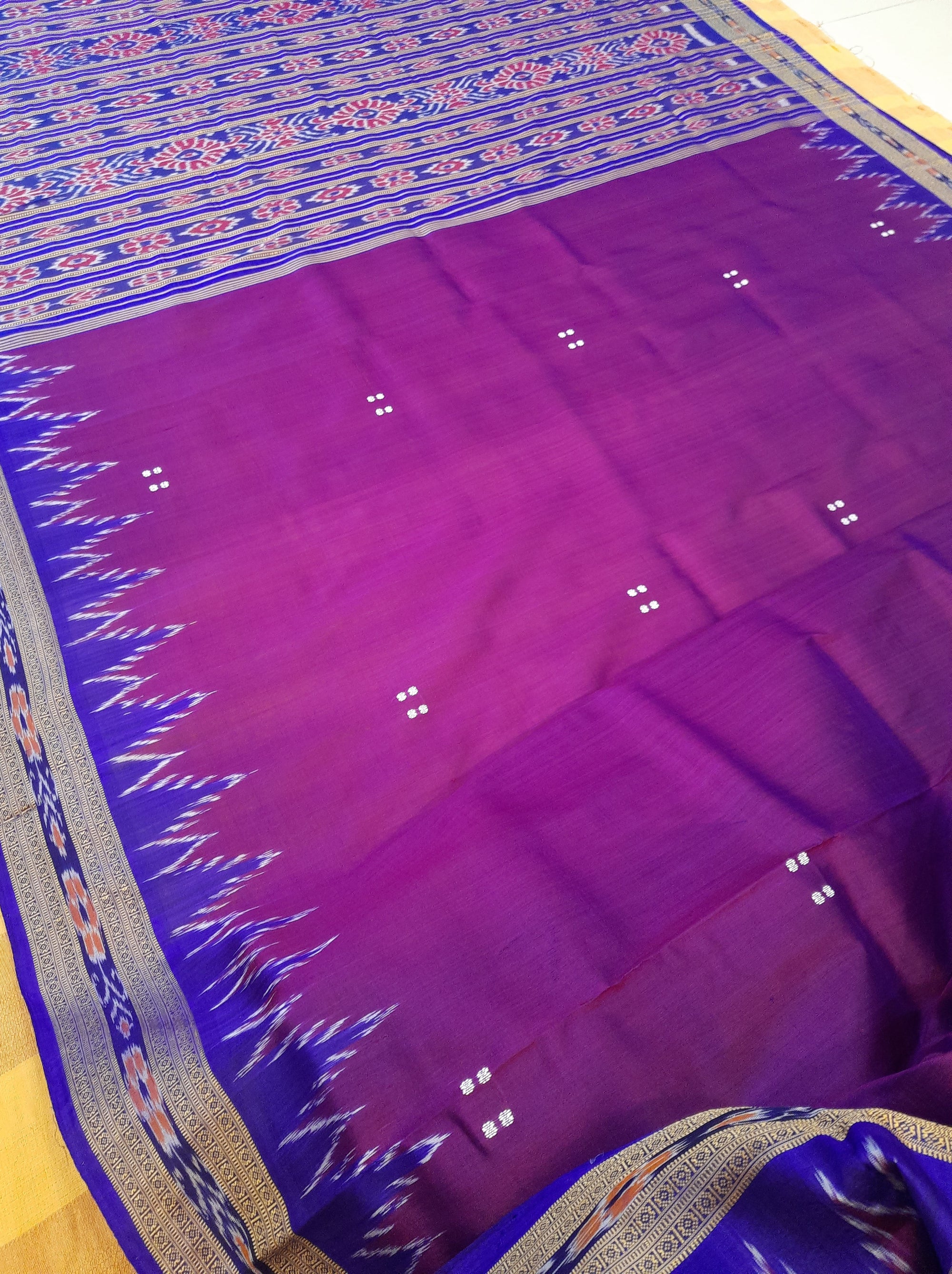 Purple with Blue Odisha Khandua Pata Silk Saree