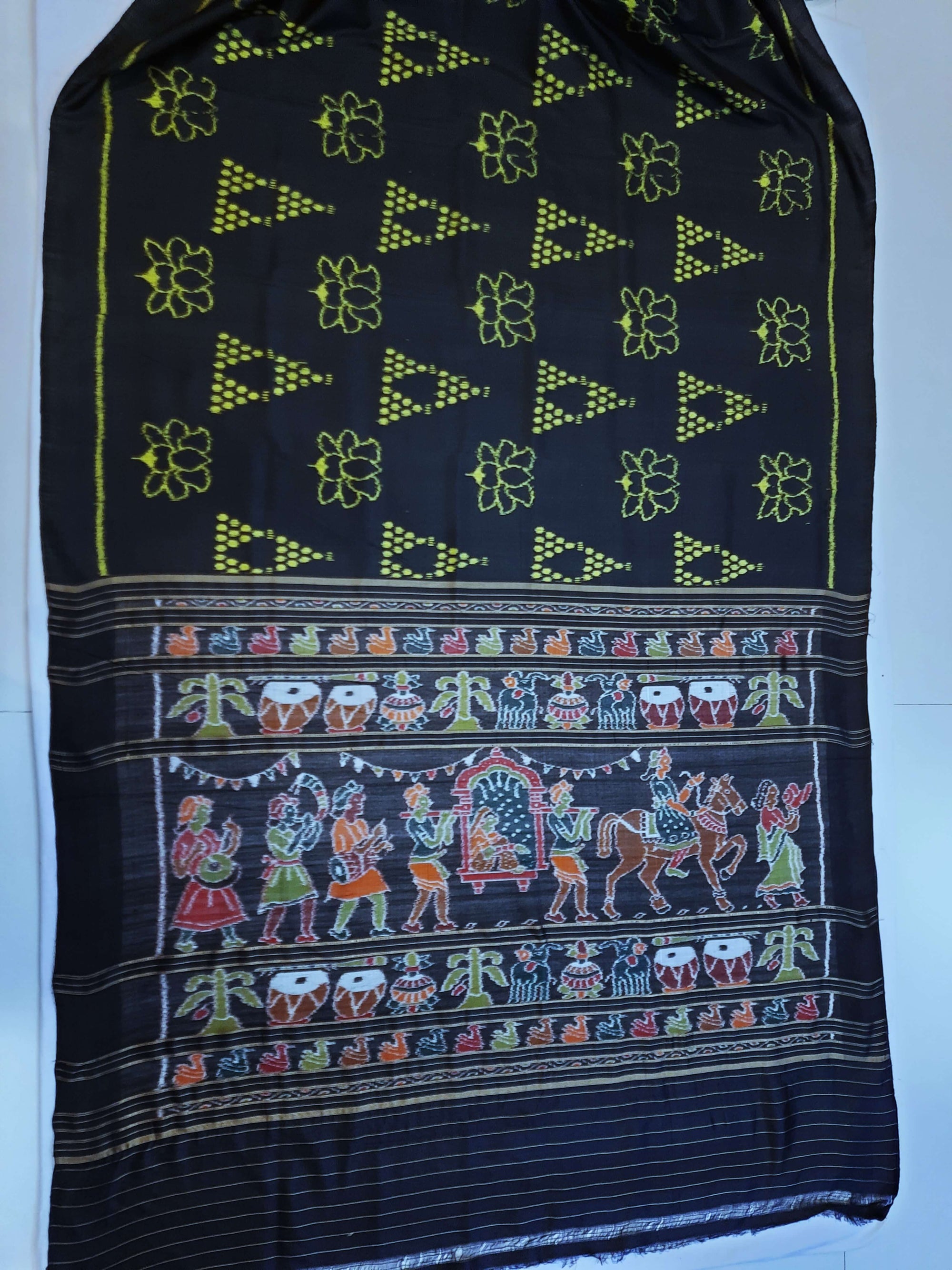 Black Odisha Khandua Pata Silk Saree with Silk Blouse piece