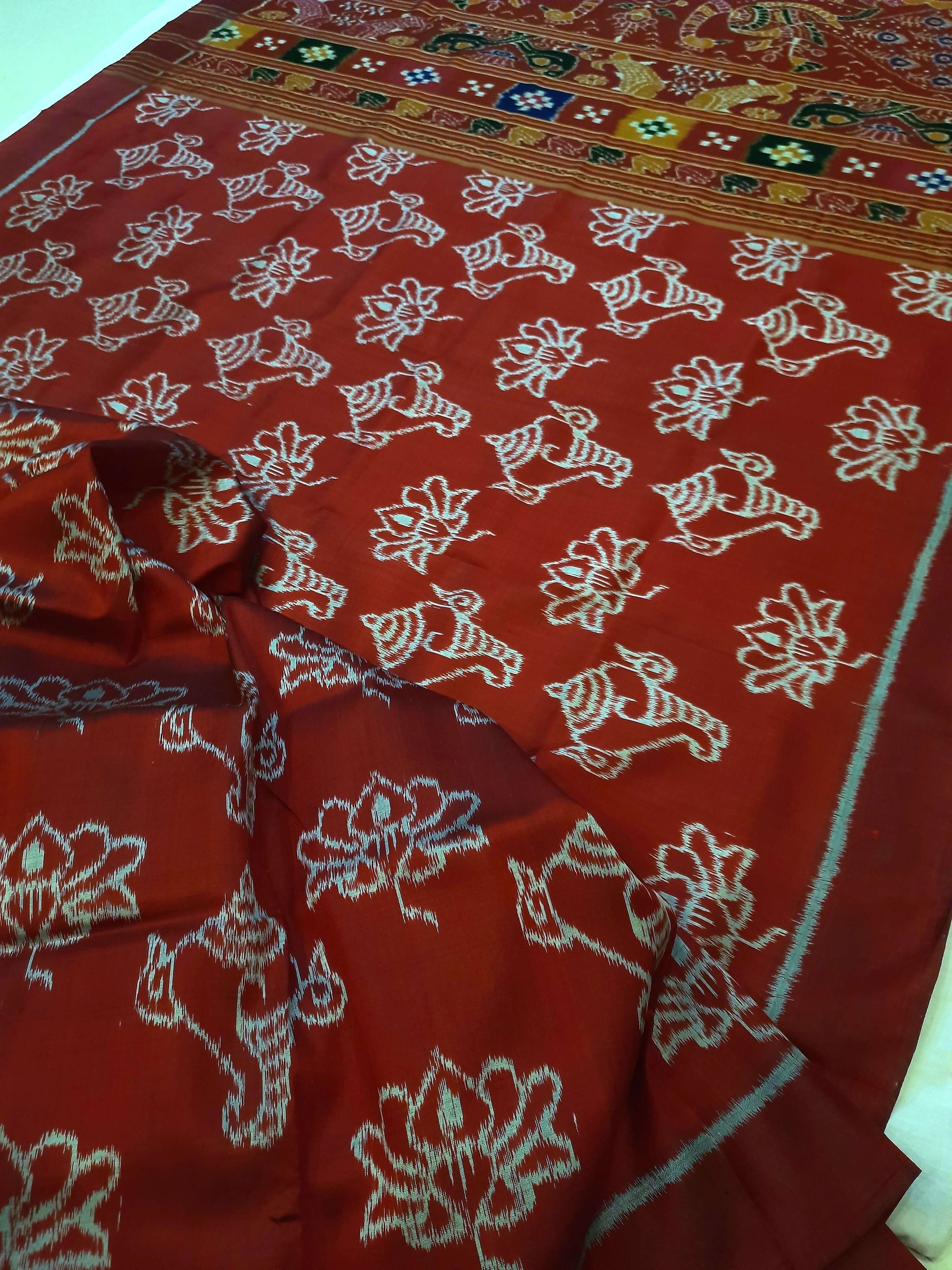 Maroon Odisha Khandua Pata Silk Saree with Silk Blouse piece