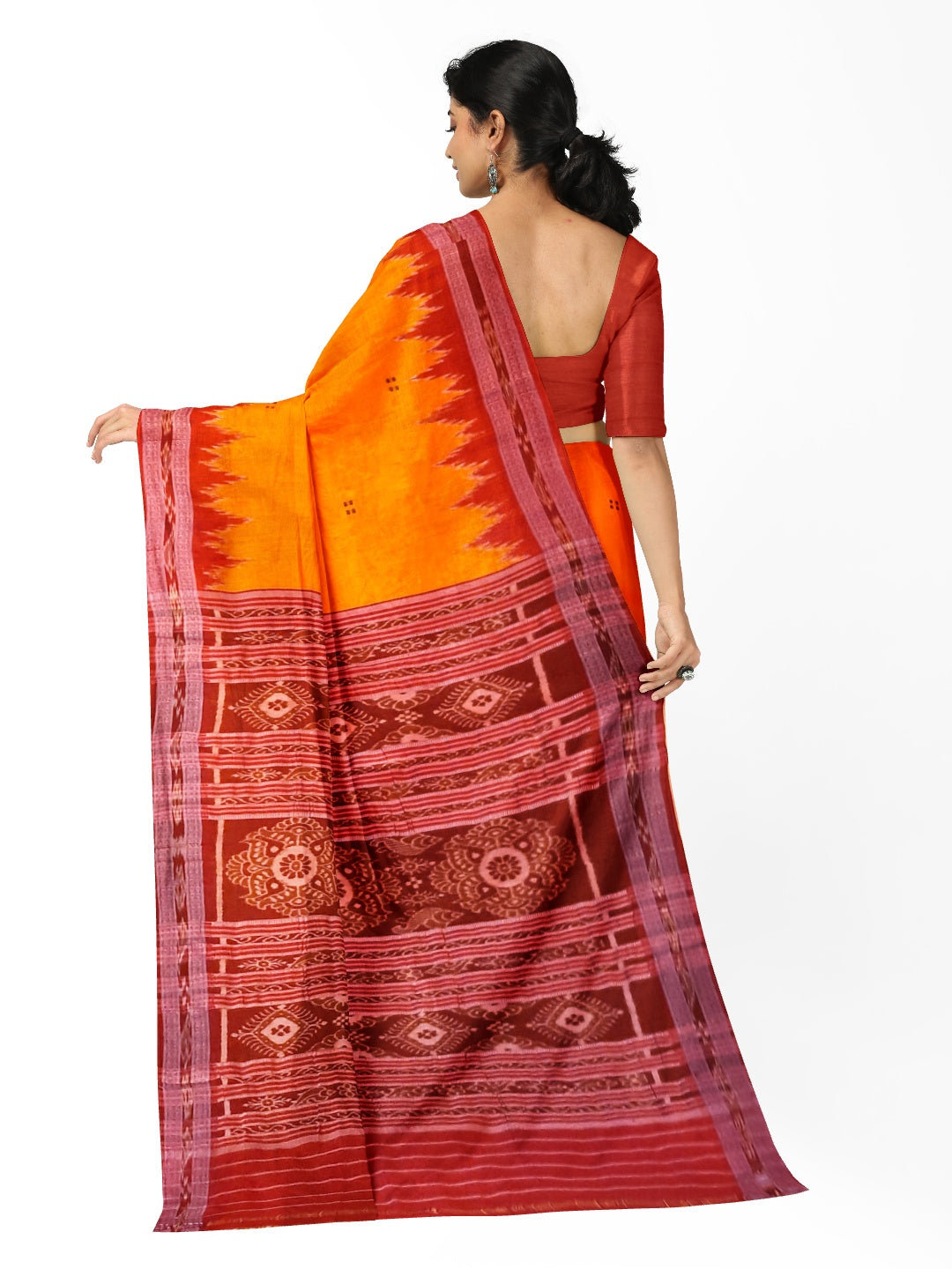 Golden with Red Odisha Khandua Pata Silk Saree