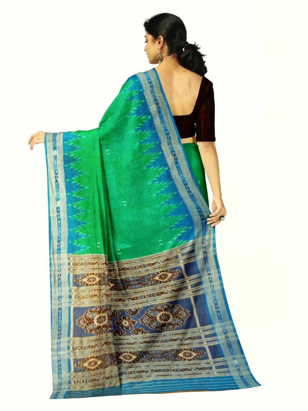 Green with Blue Odisha Khandua Pata Silk Saree