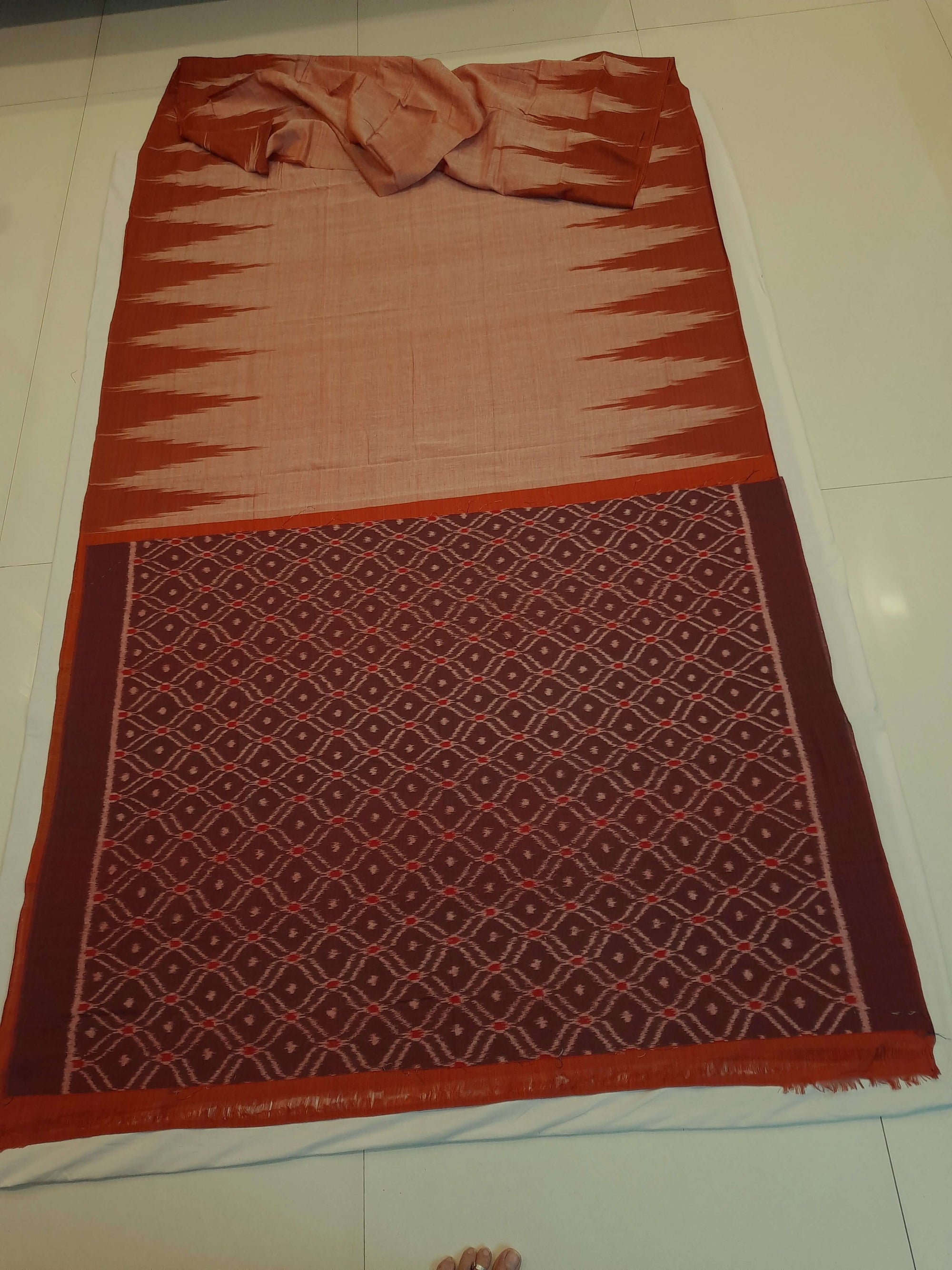 Rust Cotton Odisha Ikat saree  with mix match cotton ikat blouse