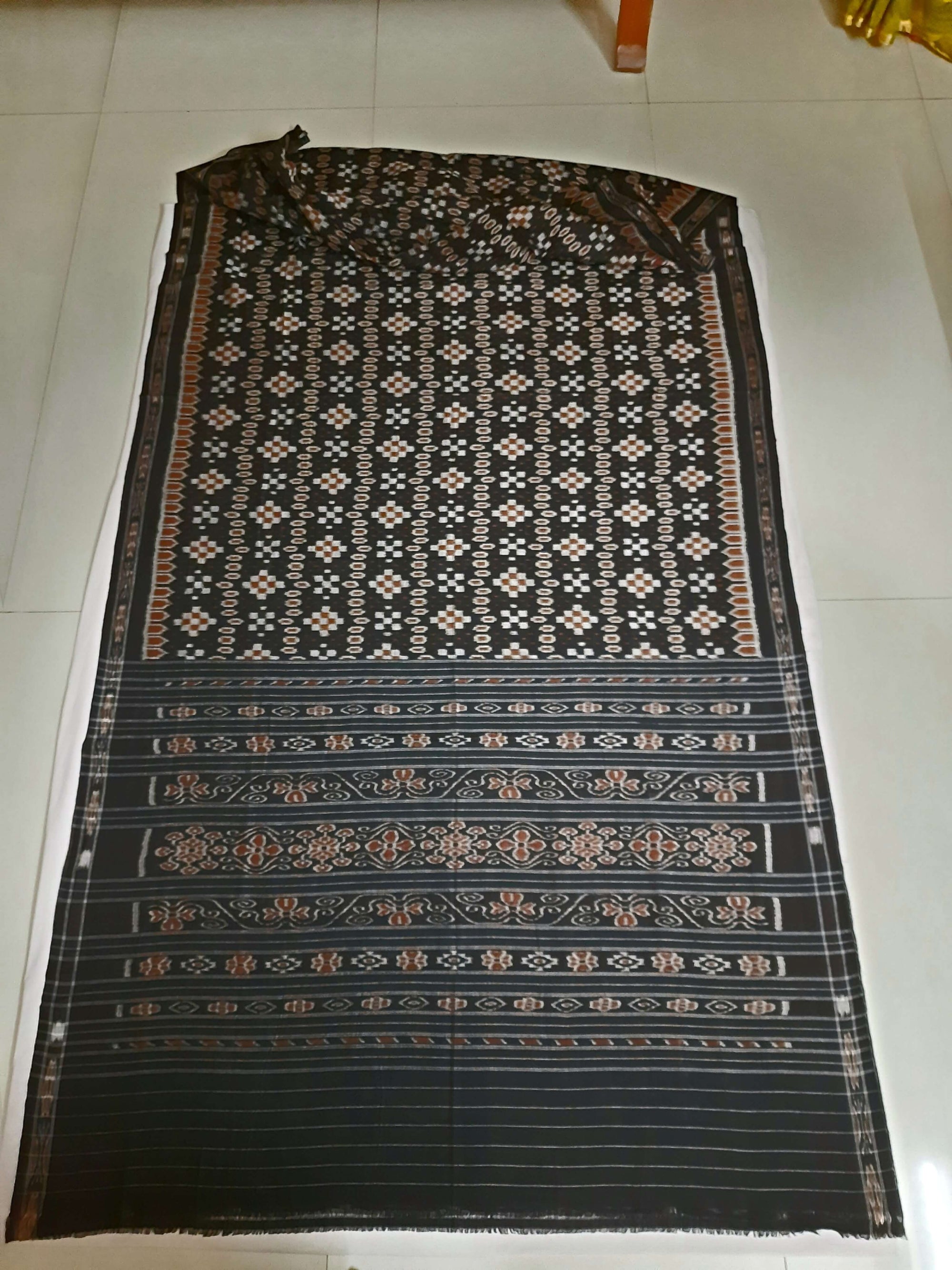 Black Cotton Ikat saree with cotton ikat blouse piece
