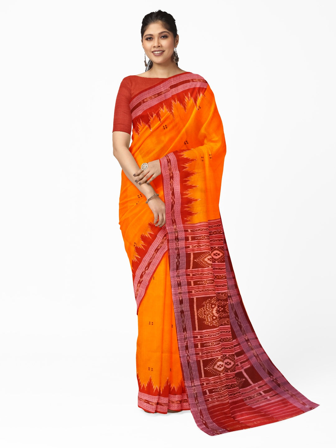 Golden with Red Odisha Khandua Pata Silk Saree