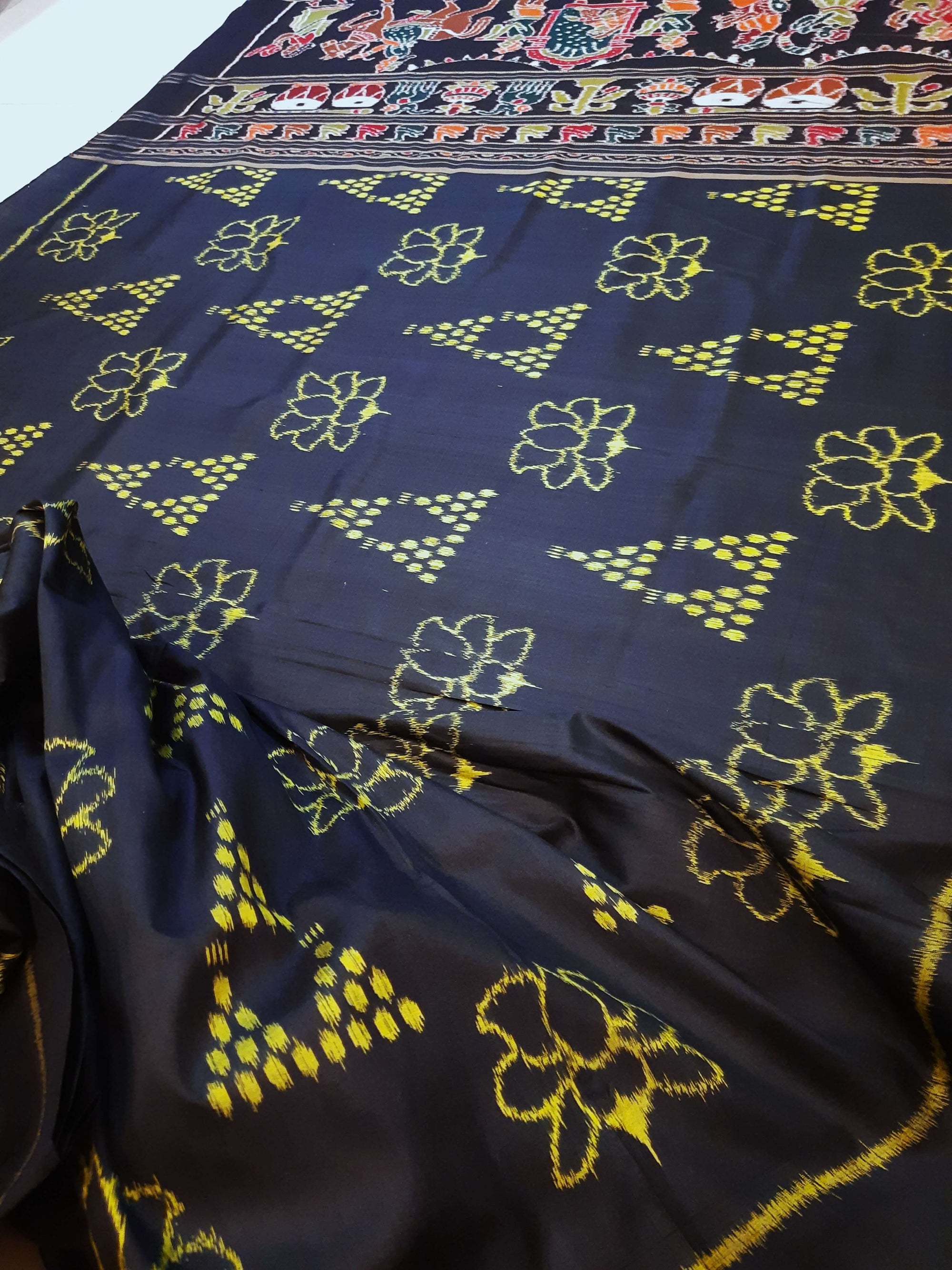 Black Odisha Khandua Pata Silk Saree with Silk Blouse piece