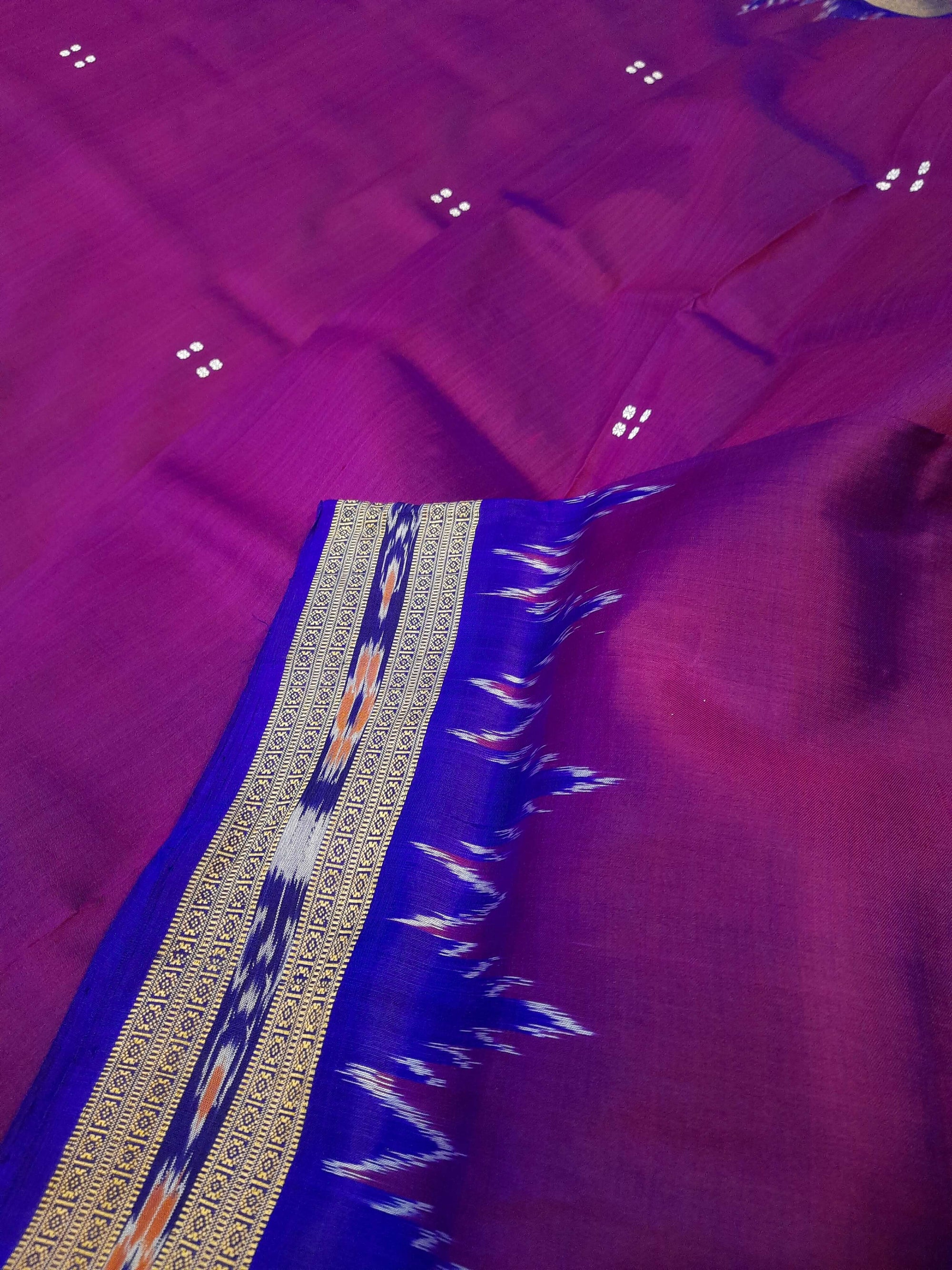 Purple with Blue Odisha Khandua Pata Silk Saree