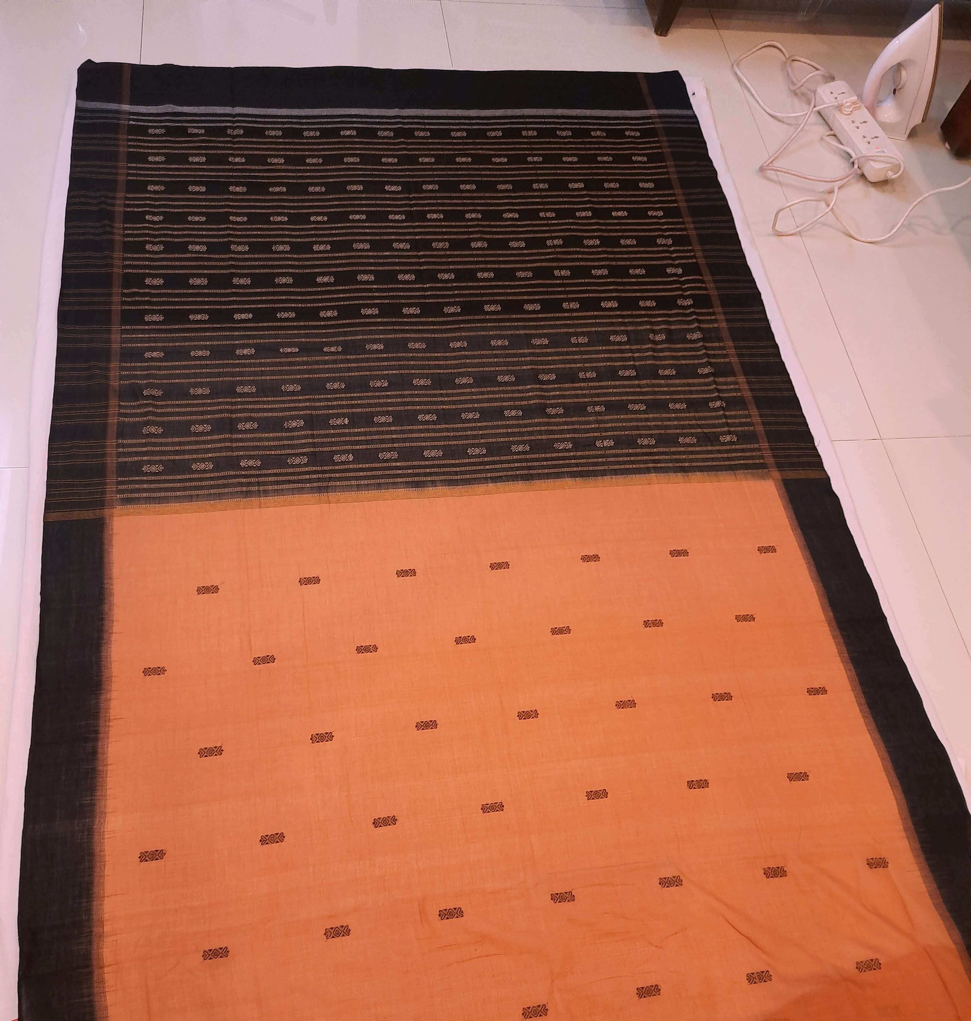 Peach colour Sambalpuri Cotton Saree with running blouse piece