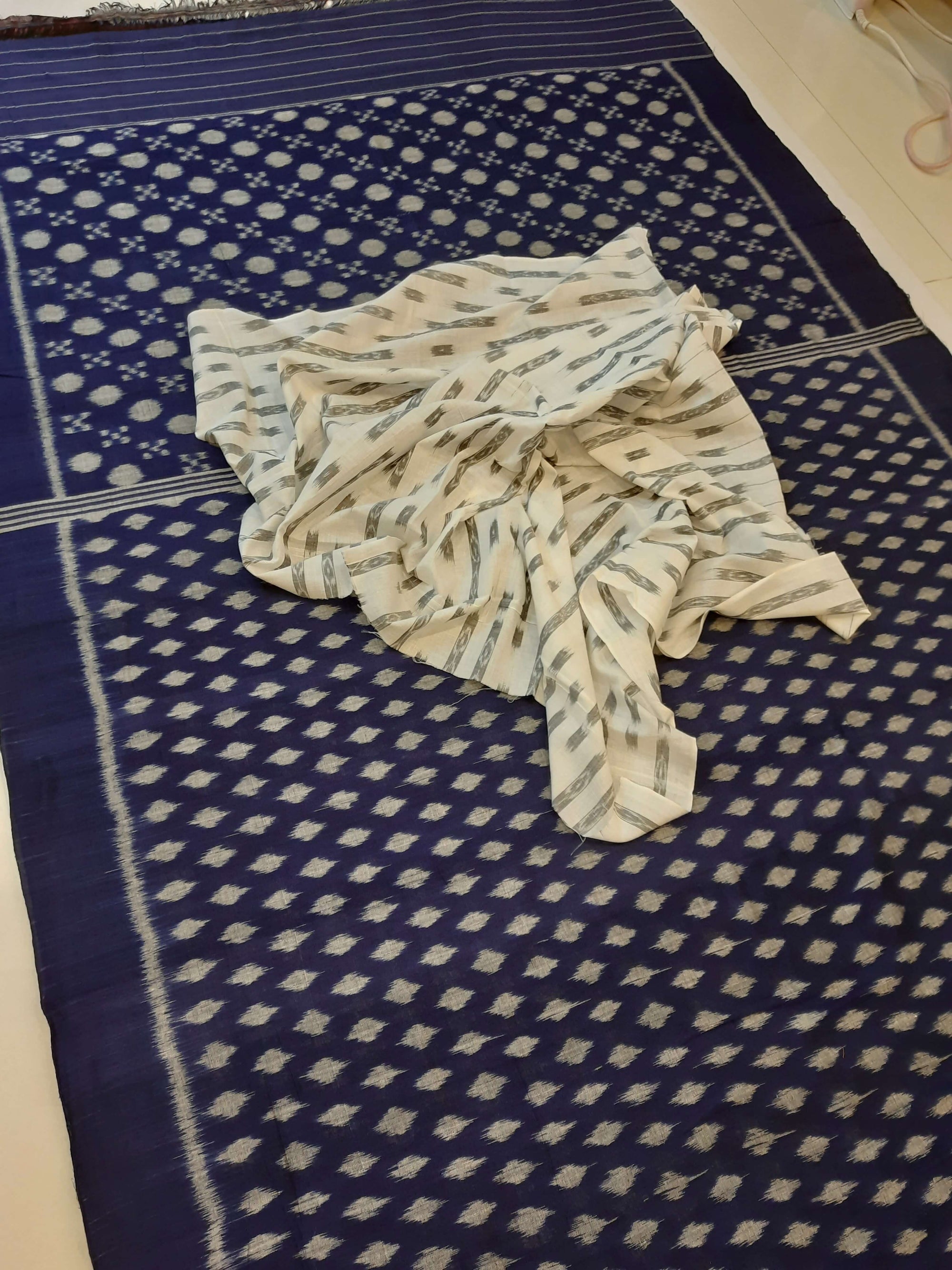 Blue Cotton Odisha Ikat saree with mix match blouse piece