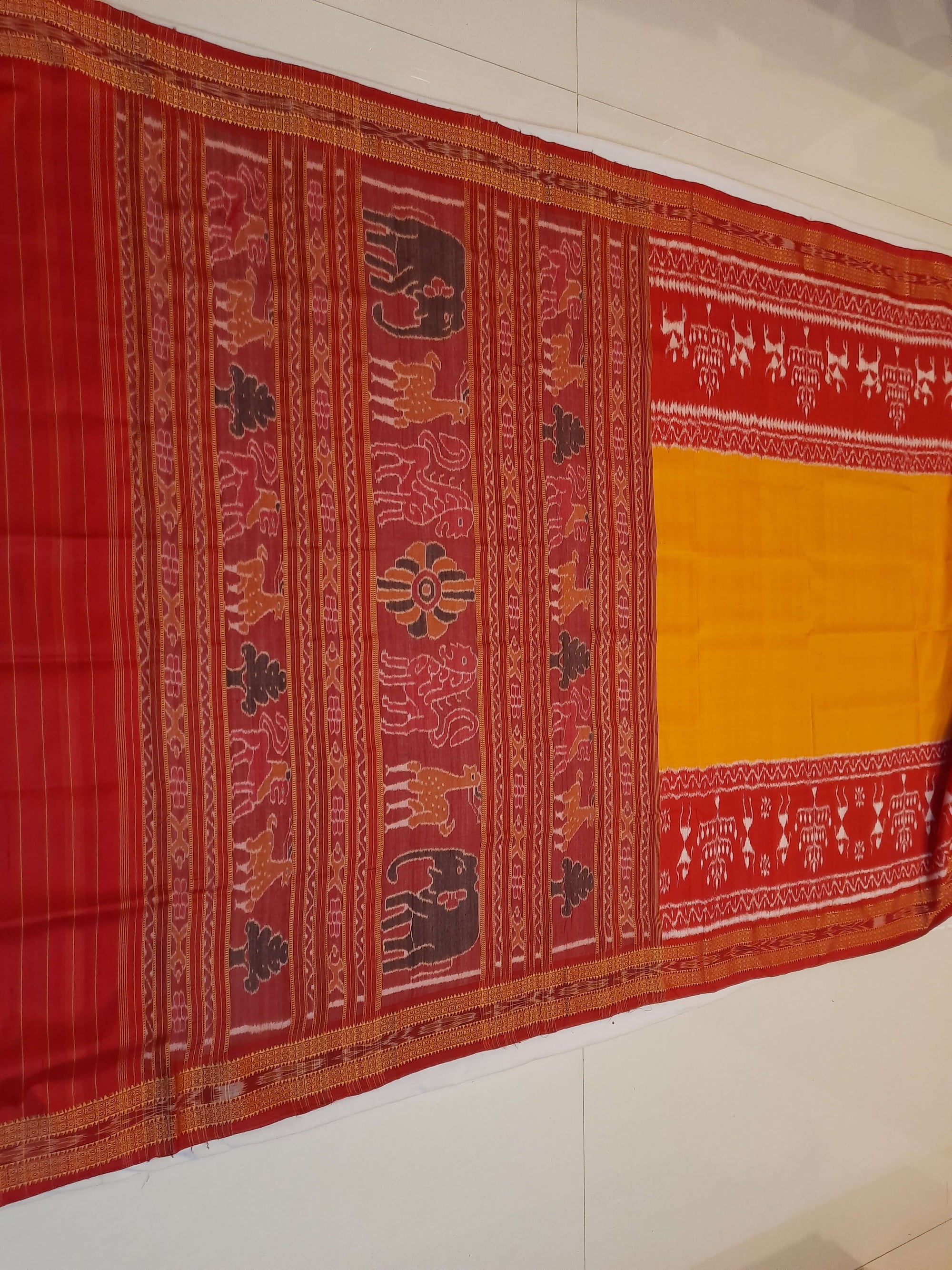 Yellow Red Odisha Khandua Pata Silk Saree with running blouse piece