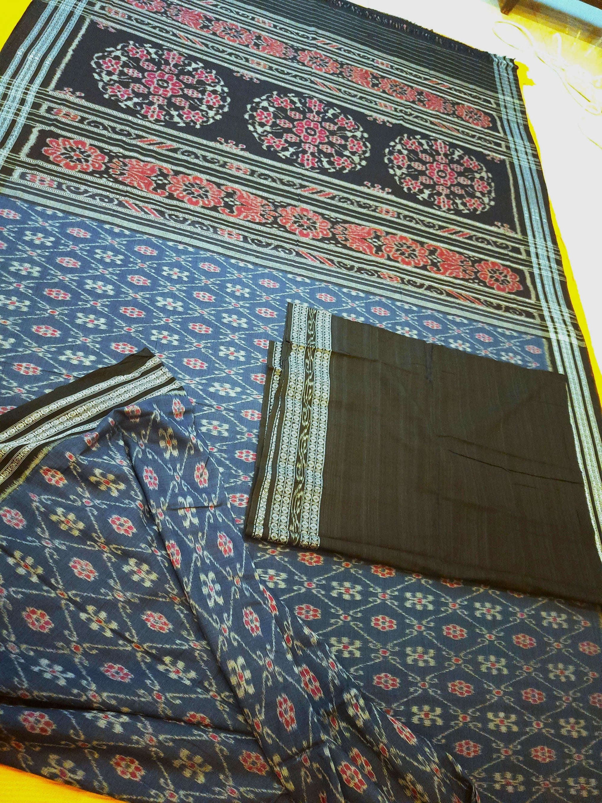 Blue cotton Sambalpuri Saree paired with cotton ikat blouse piece