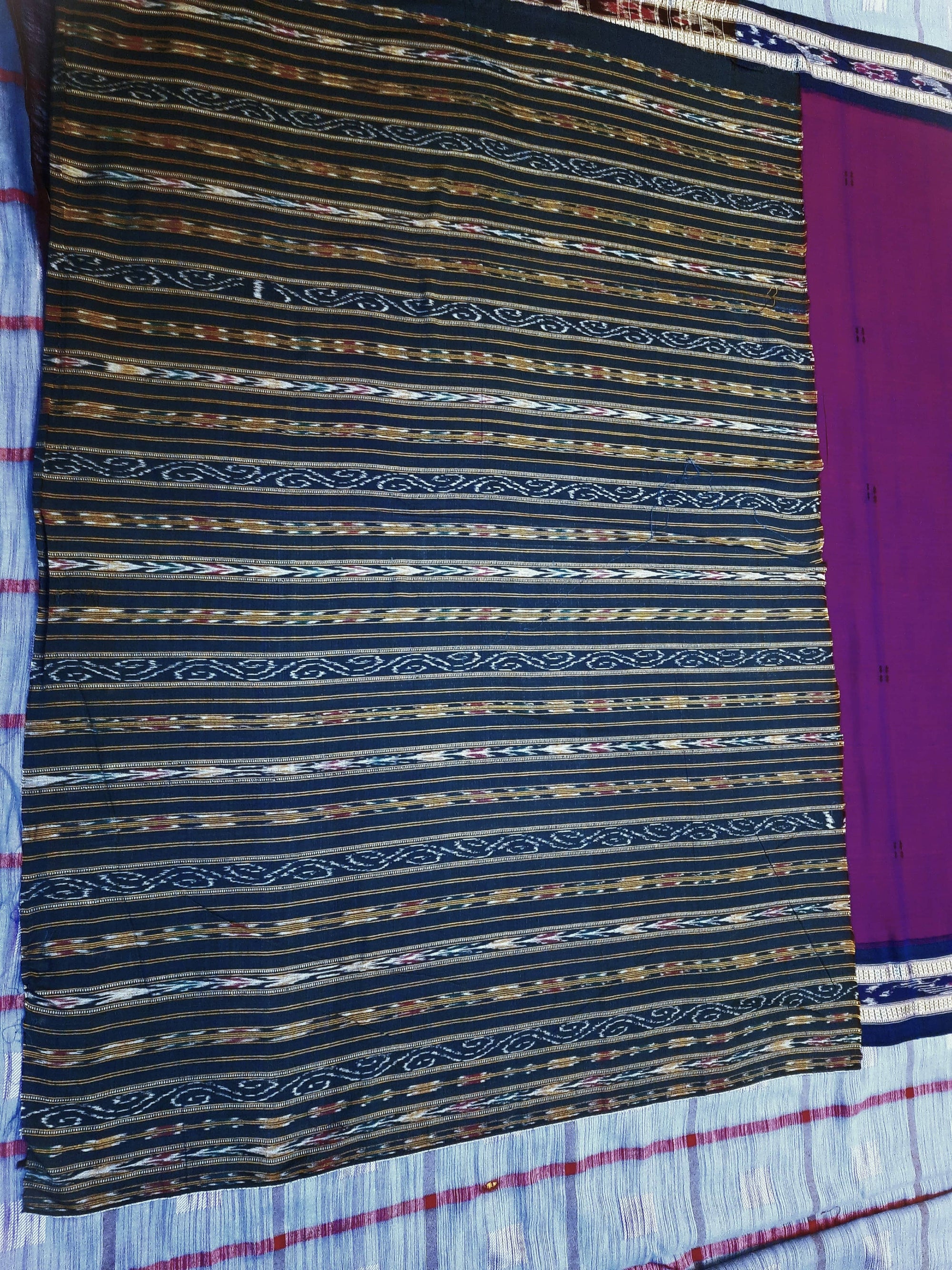 Purple with Blue combination Odisha Ikat saree  with cotton ikat blouse piece