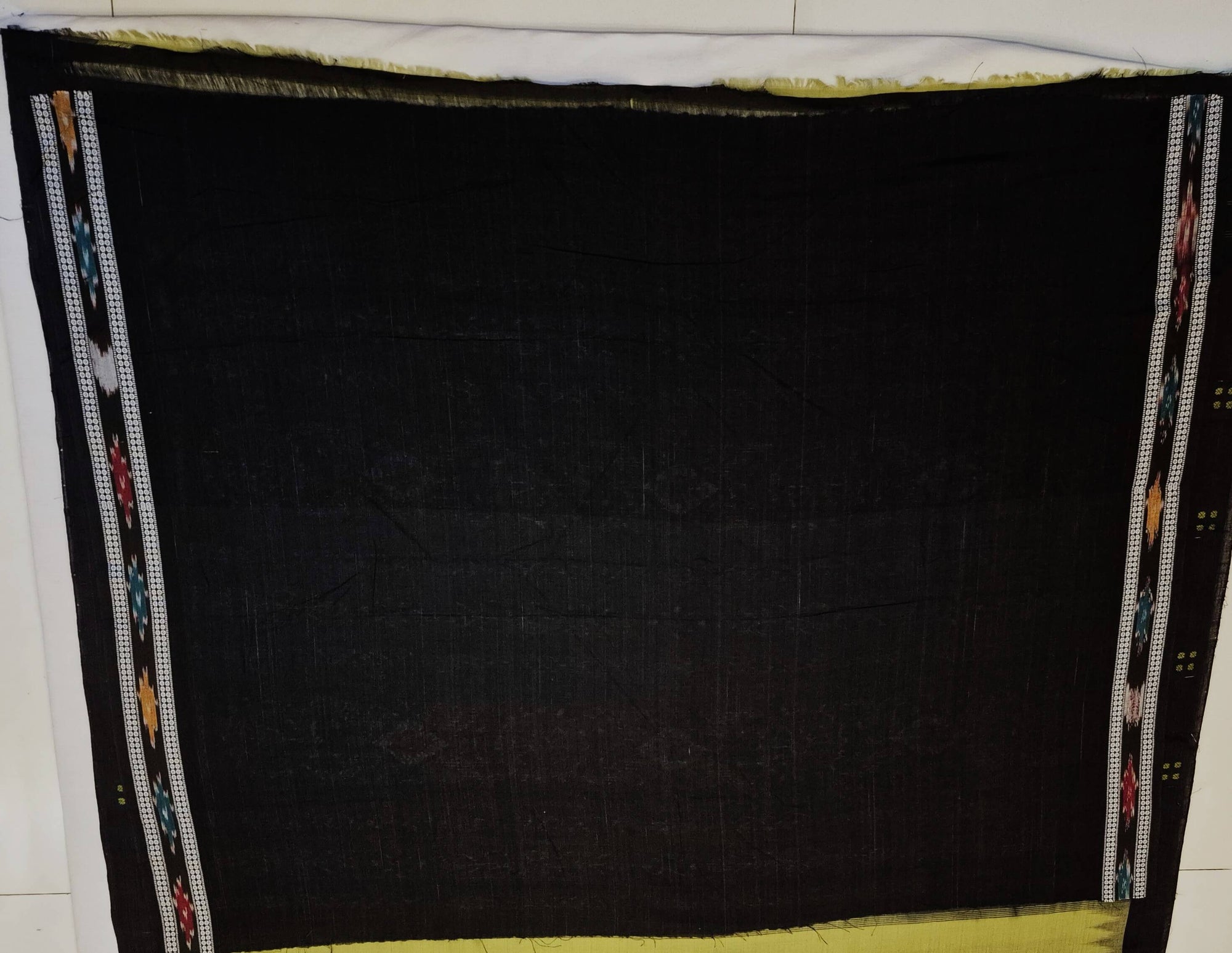 Green Black Odisha Ikat saree with cotton ikat blouse piece