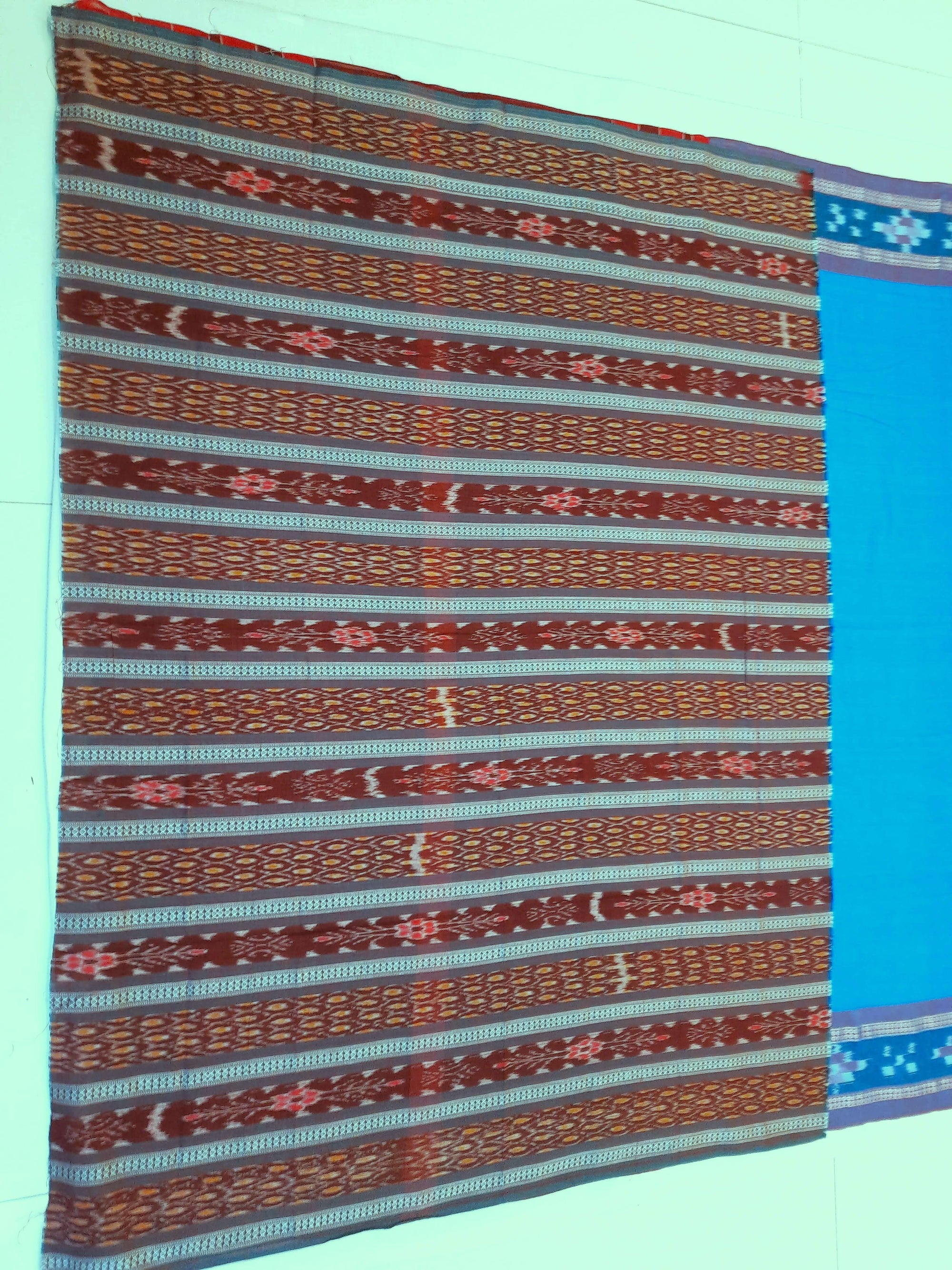 Blue Cotton Odisha Ikat saree  with mix match cotton ikat blouse