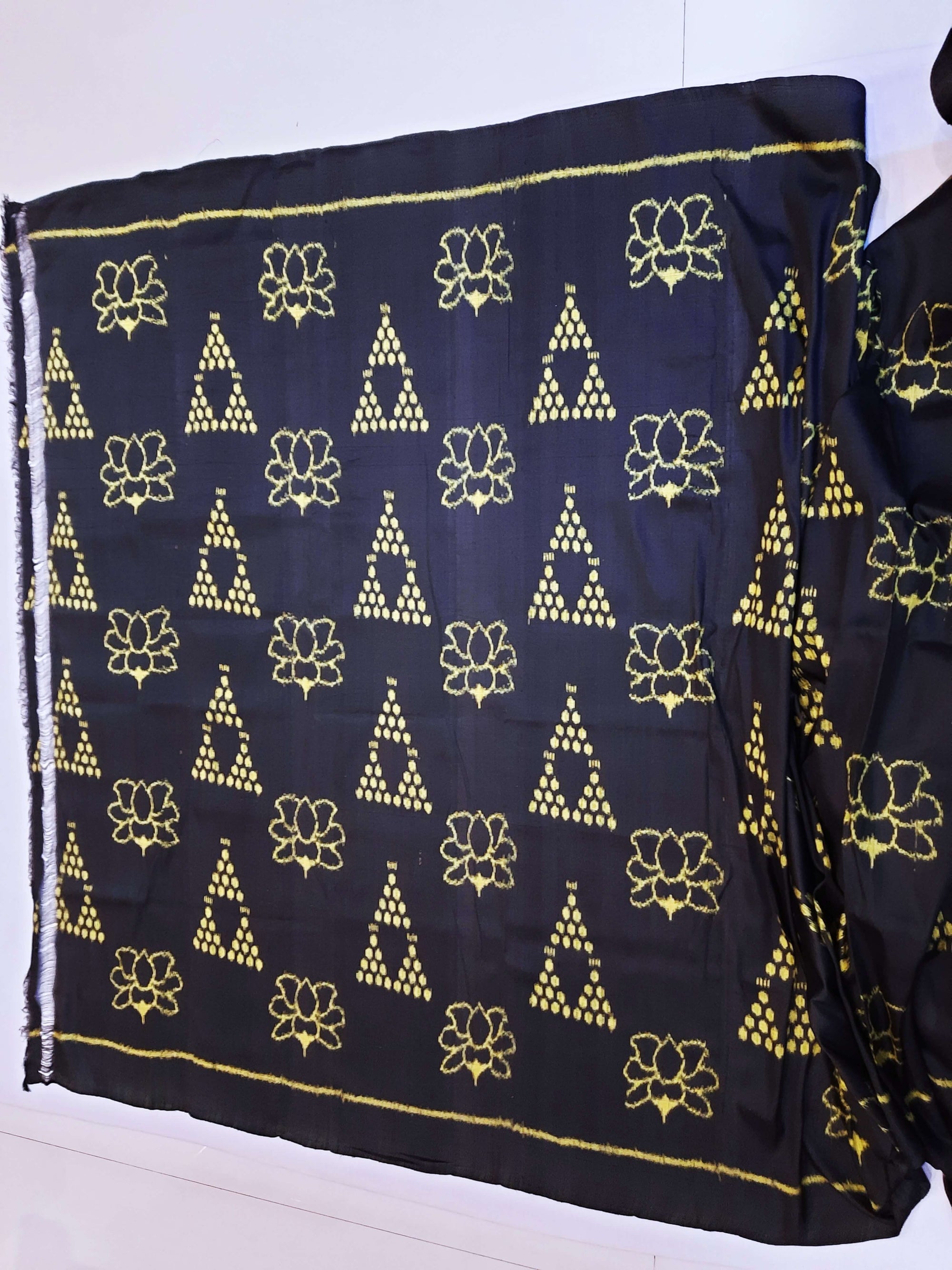 Black Odisha Khandua Pata Silk Saree with Silk Blouse piece