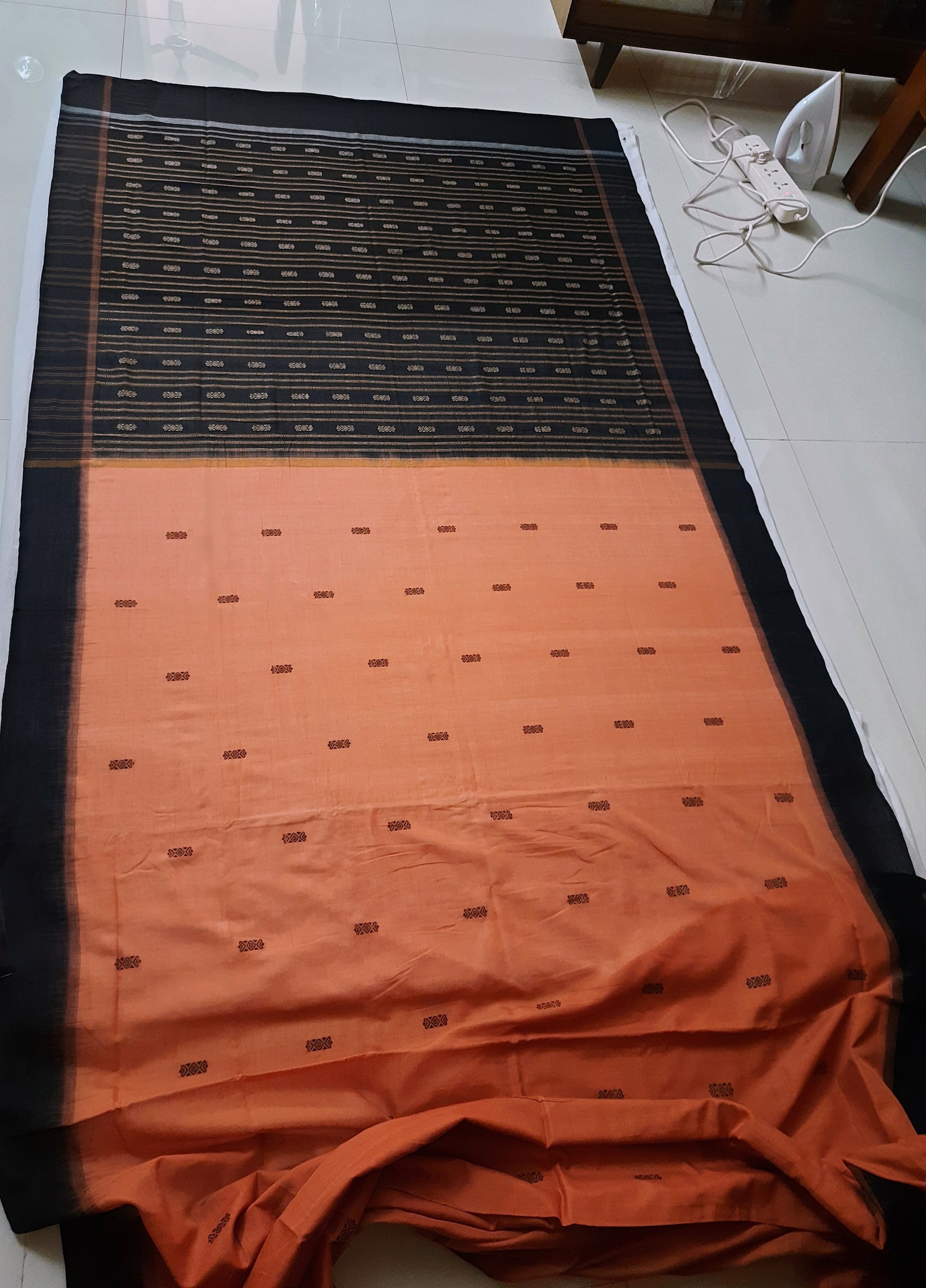 Peach colour Sambalpuri Cotton Saree with running blouse piece
