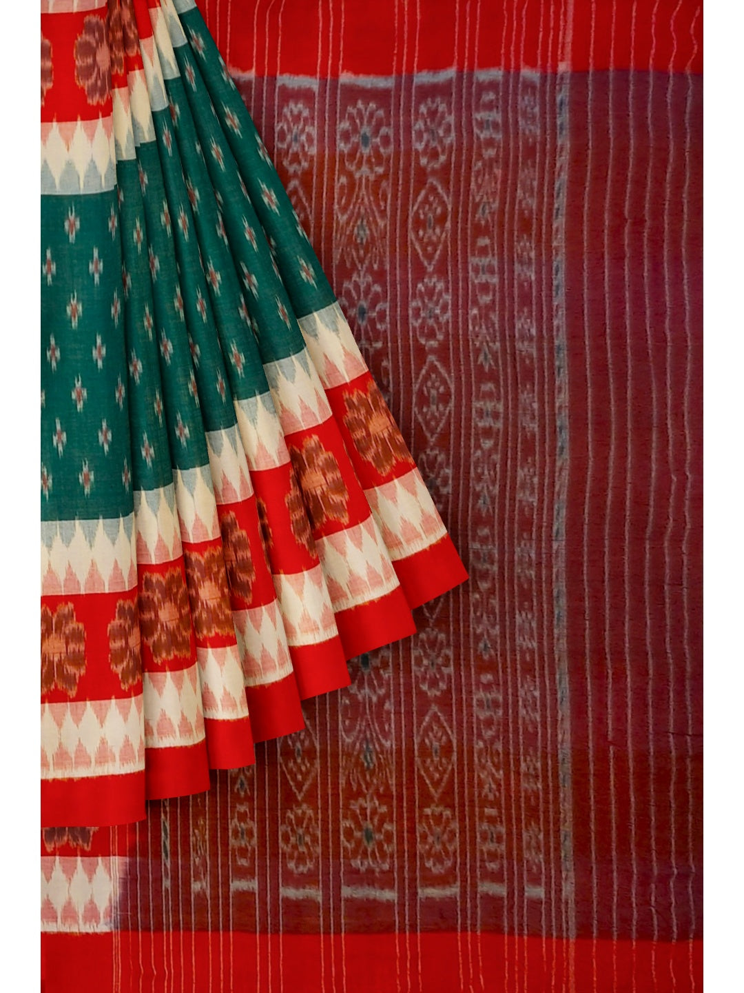 Multi colured Cotton Odisha Ikat saree  with mix match cotton ikat blouse