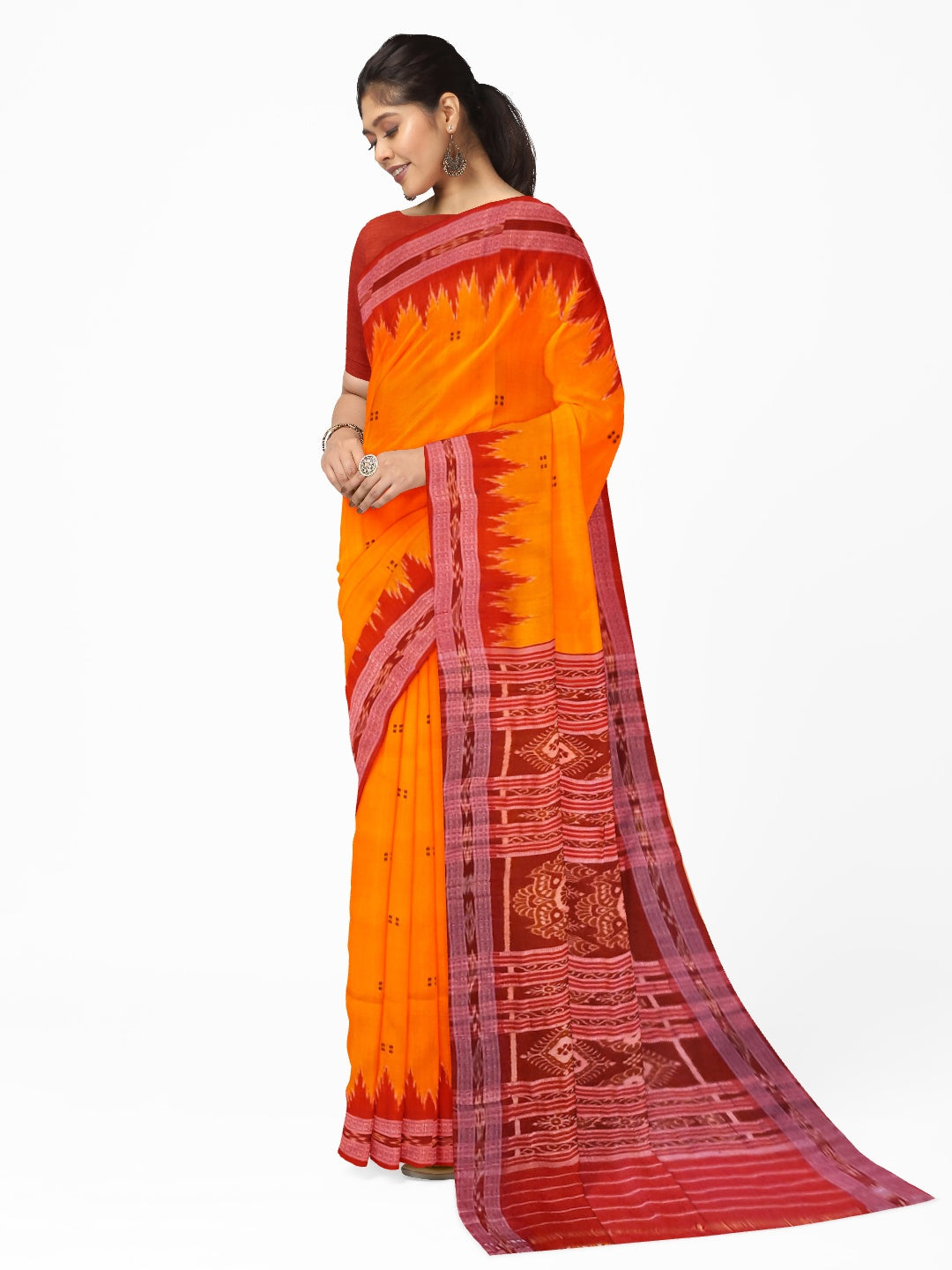 Golden with Red Odisha Khandua Pata Silk Saree