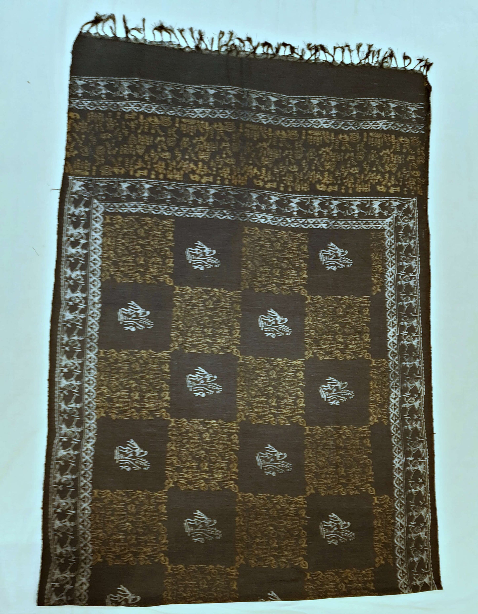 Grey Tussar Silk Dupatta with hand block print