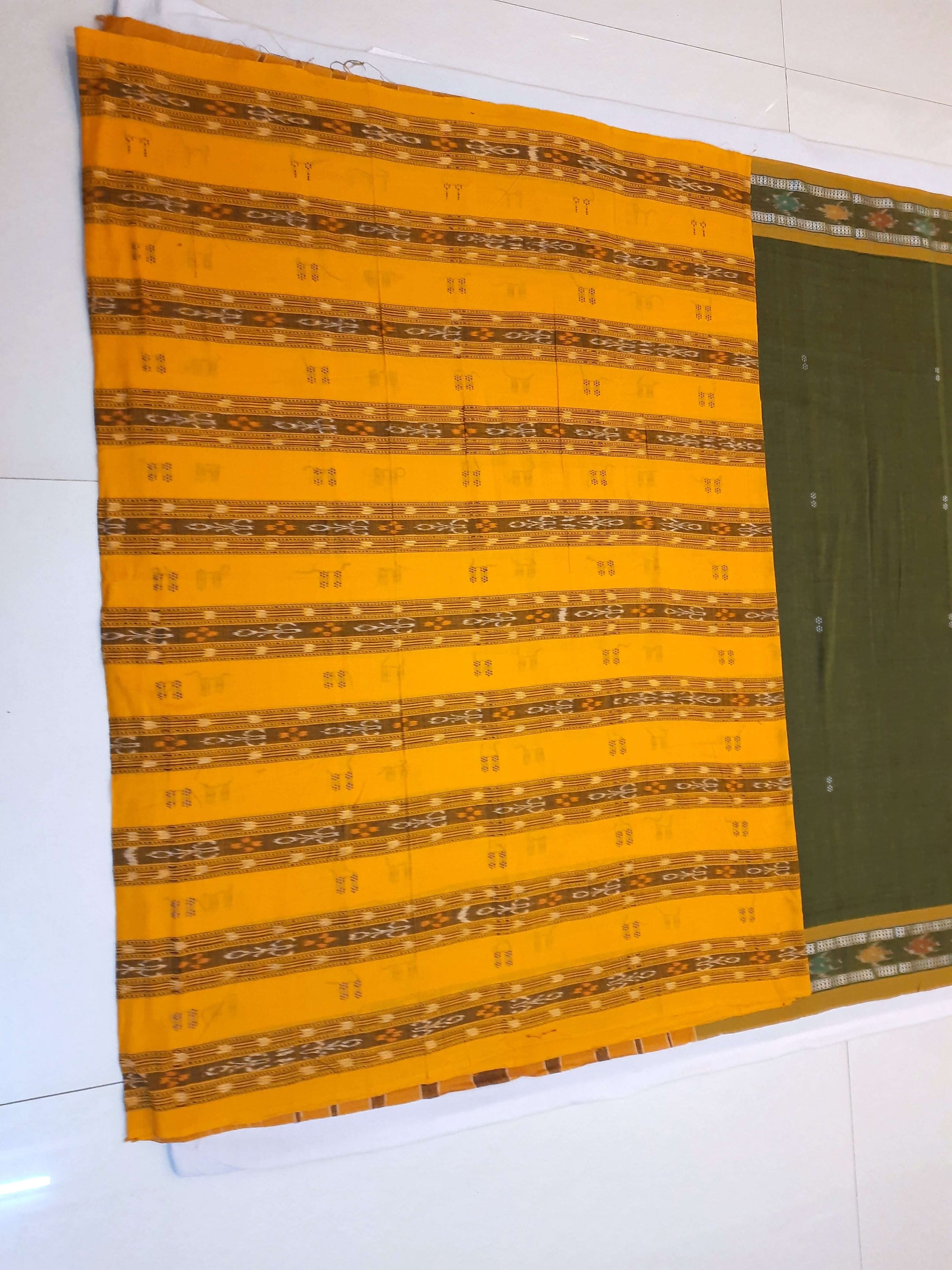 Olive Green Cotton Odisha Ikat saree with mix match blouse piece