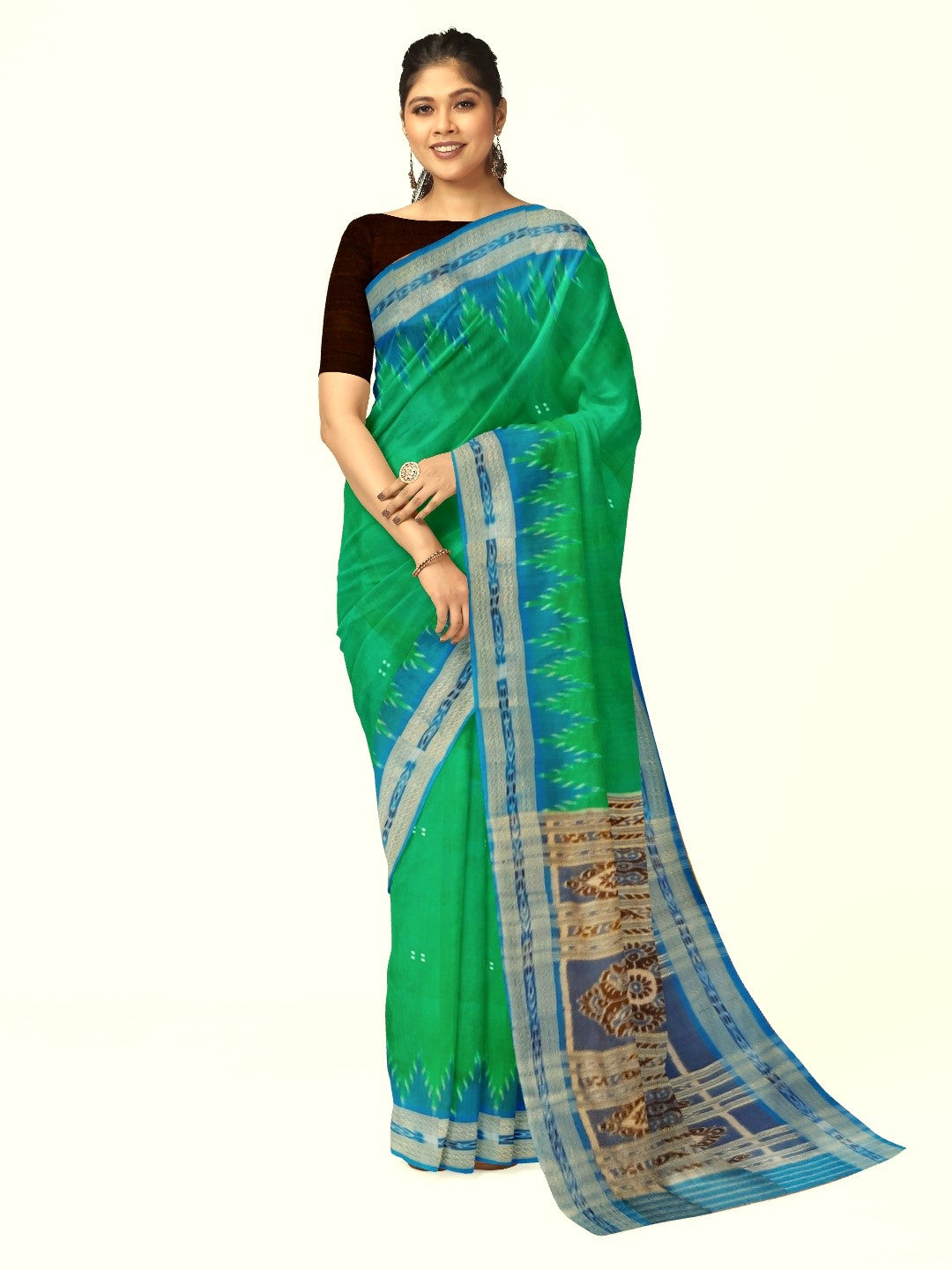 Green with Blue Odisha Khandua Pata Silk Saree