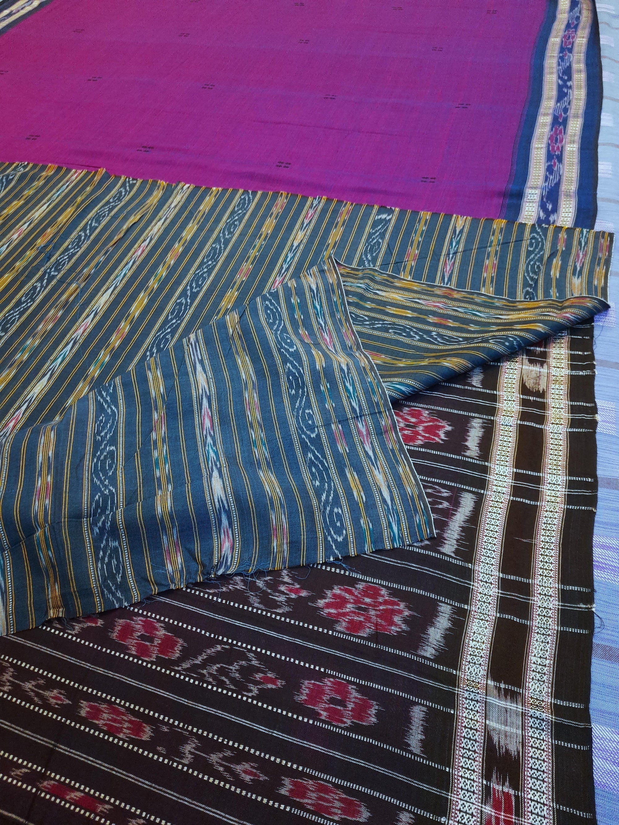 Purple with Blue combination Odisha Ikat saree  with cotton ikat blouse piece