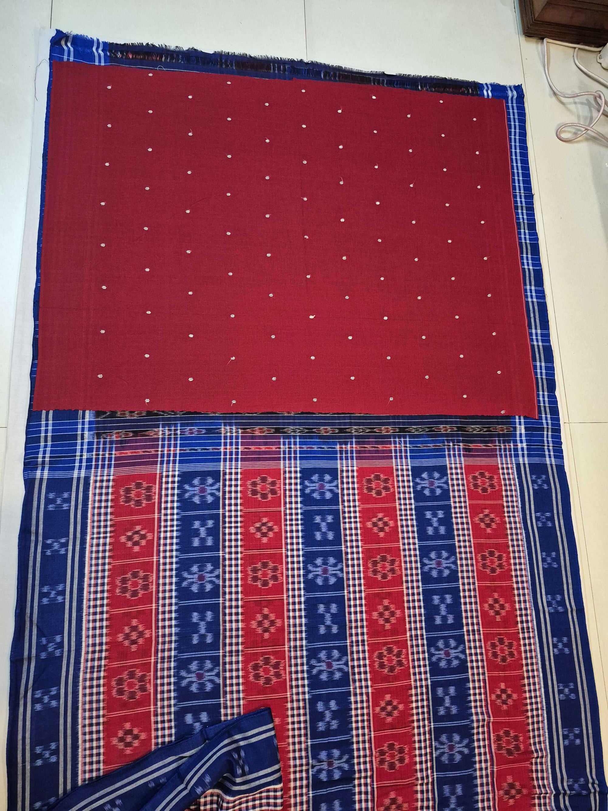 Blue Cotton Odisha Ikat saree with mix match cotton ikat blouse piece