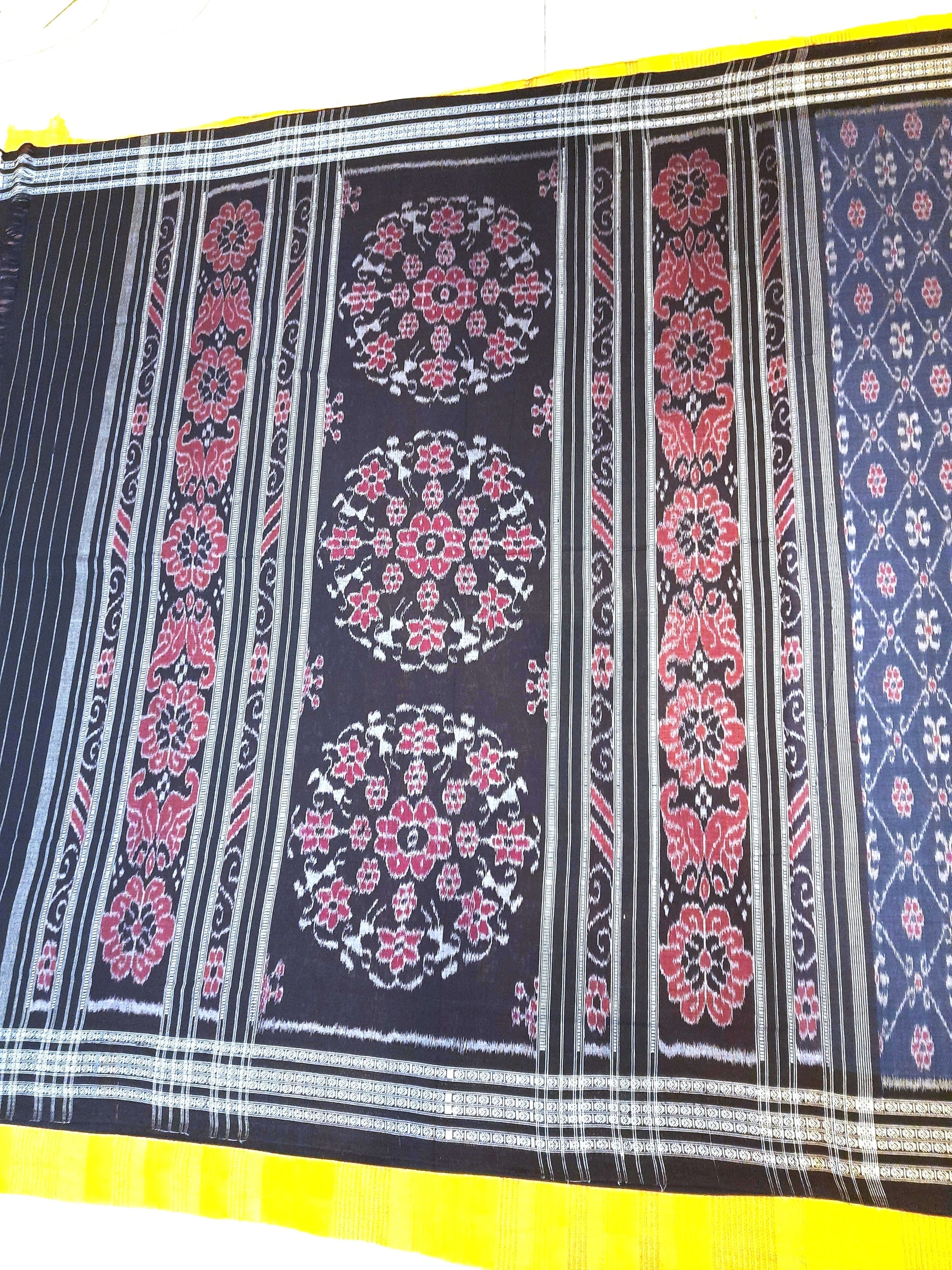 Blue cotton Sambalpuri Saree paired with cotton ikat blouse piece