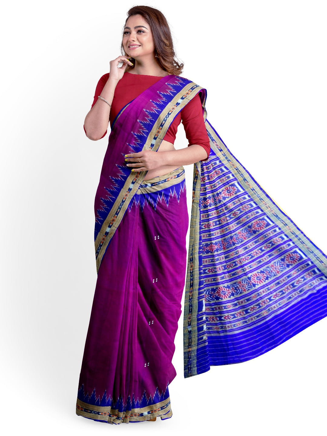 Purple with Blue Odisha Khandua Pata Silk Saree