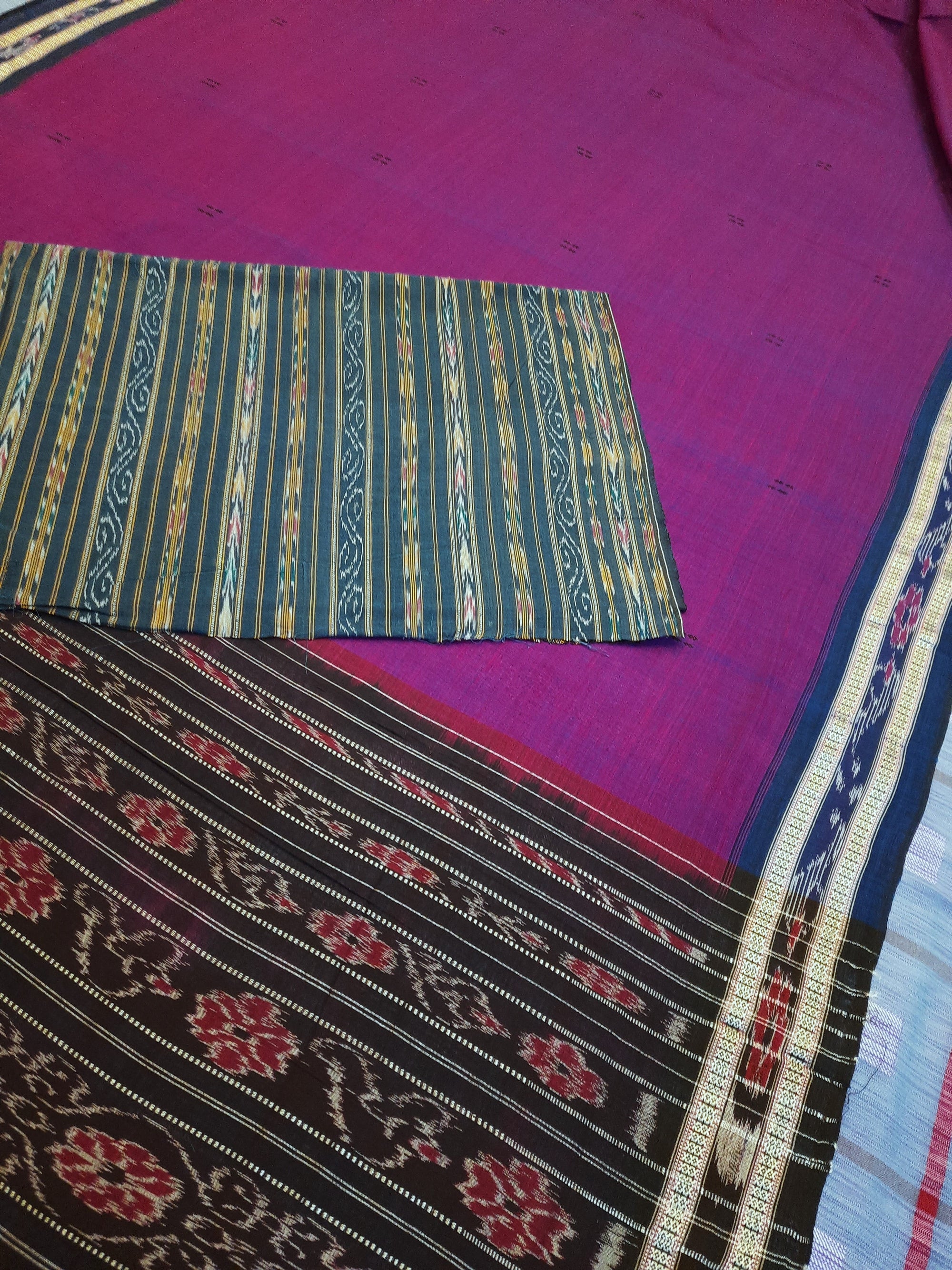 Purple with Blue combination Odisha Ikat saree  with cotton ikat blouse piece