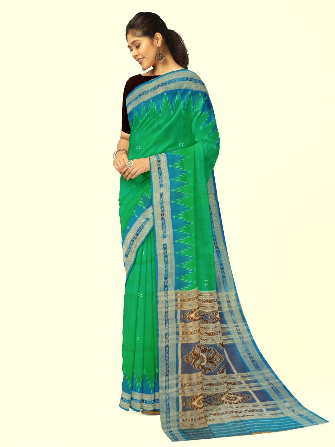 Green with Blue Odisha Khandua Pata Silk Saree