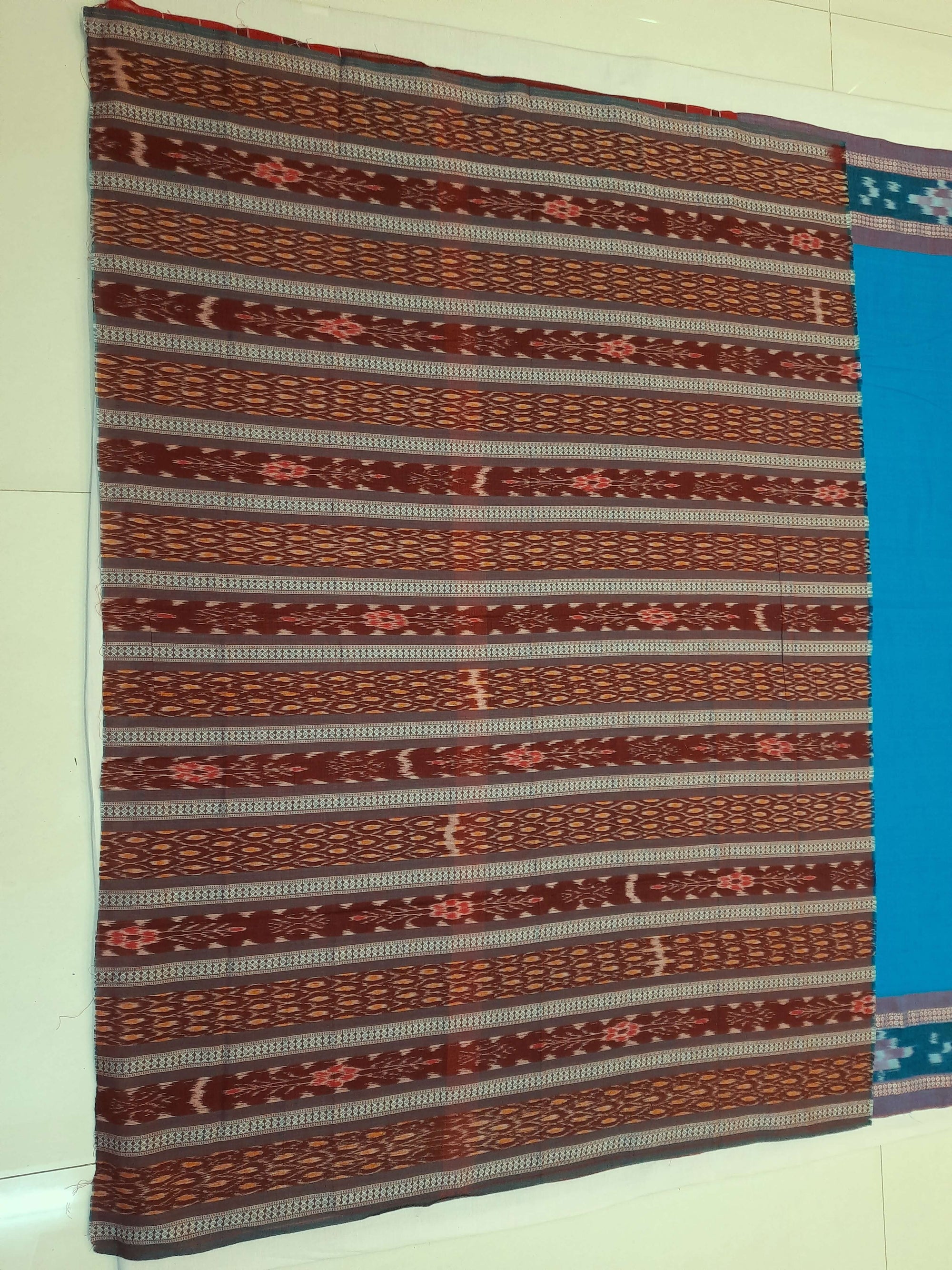 Blue Cotton Odisha Ikat saree  with mix match cotton ikat blouse