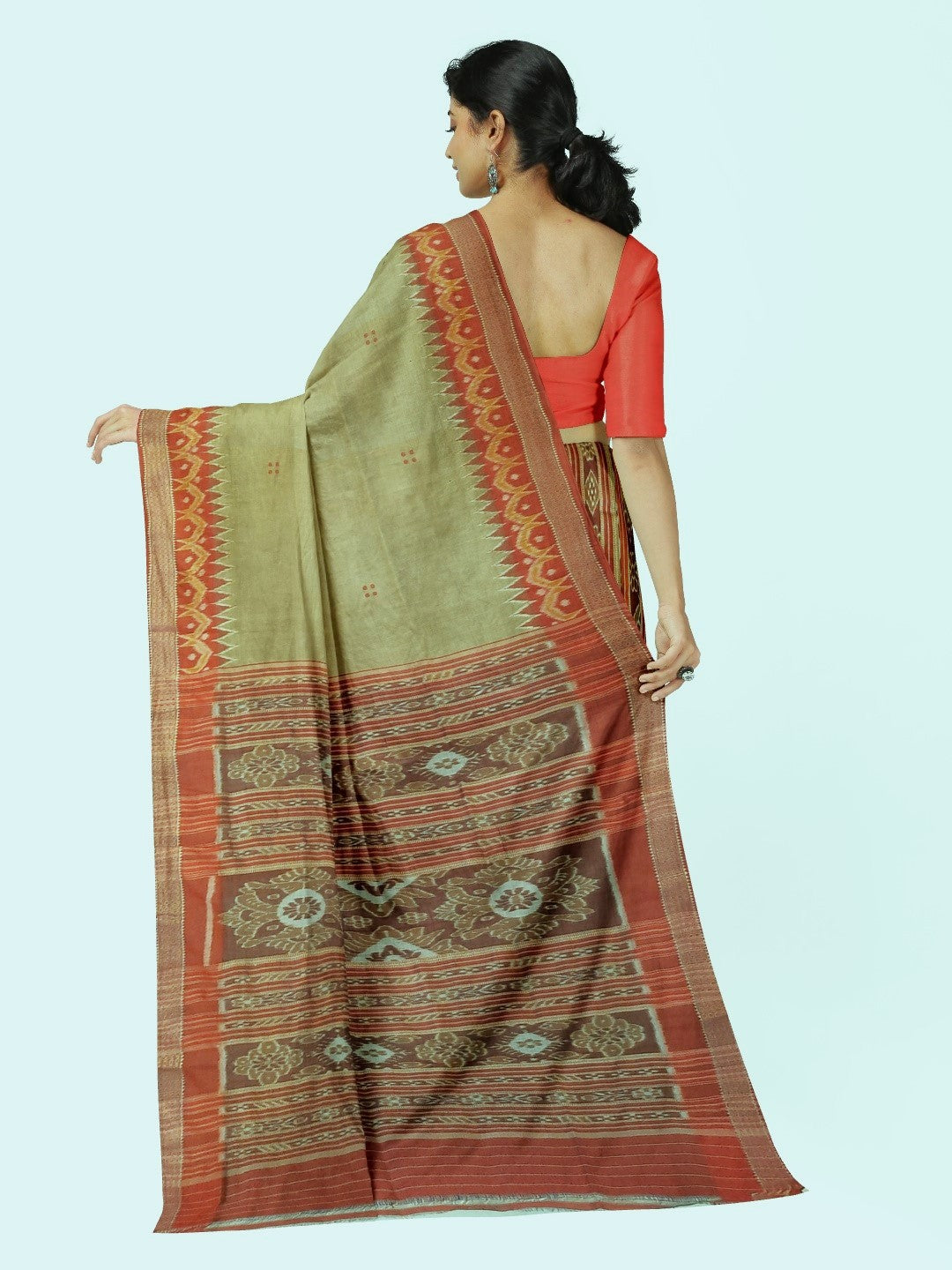 Light Greenish Beige Patli Pleats Odisha Khandua Pata Silk Saree