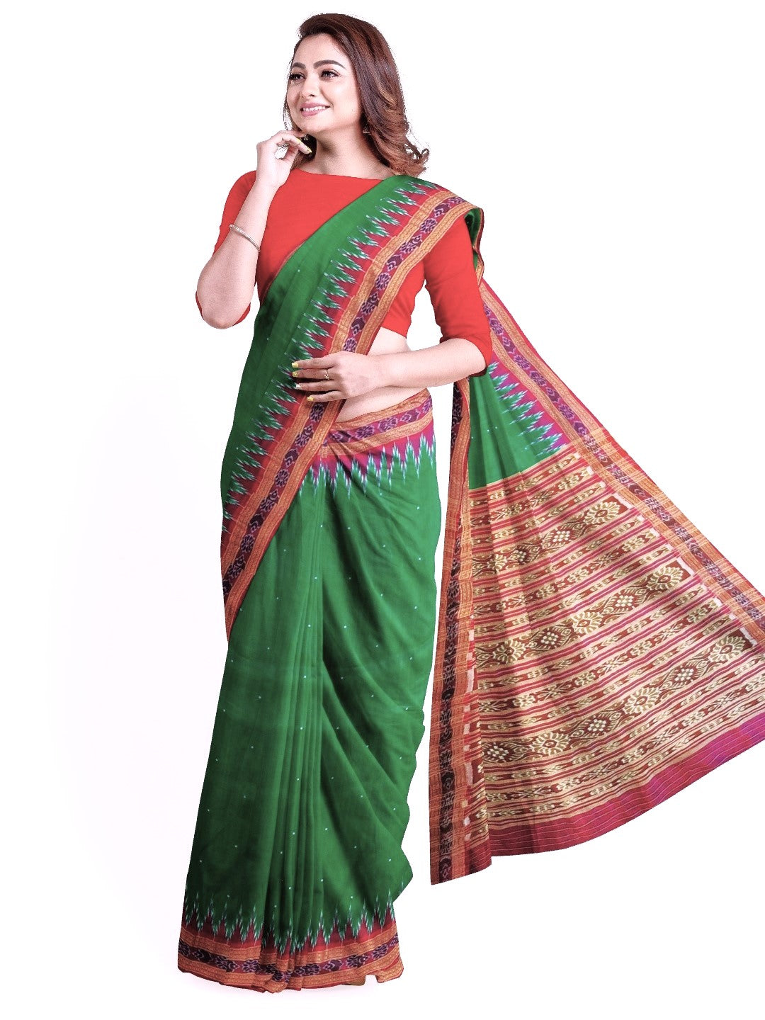 Green with Pink Odisha Khandua Pata Silk Saree