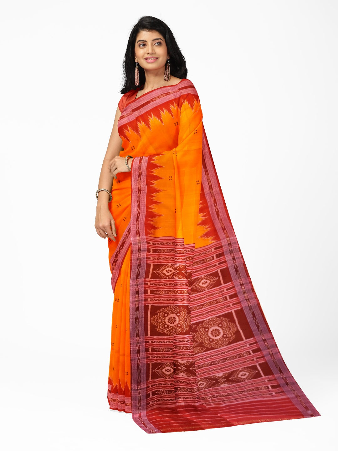 Golden with Red Odisha Khandua Pata Silk Saree