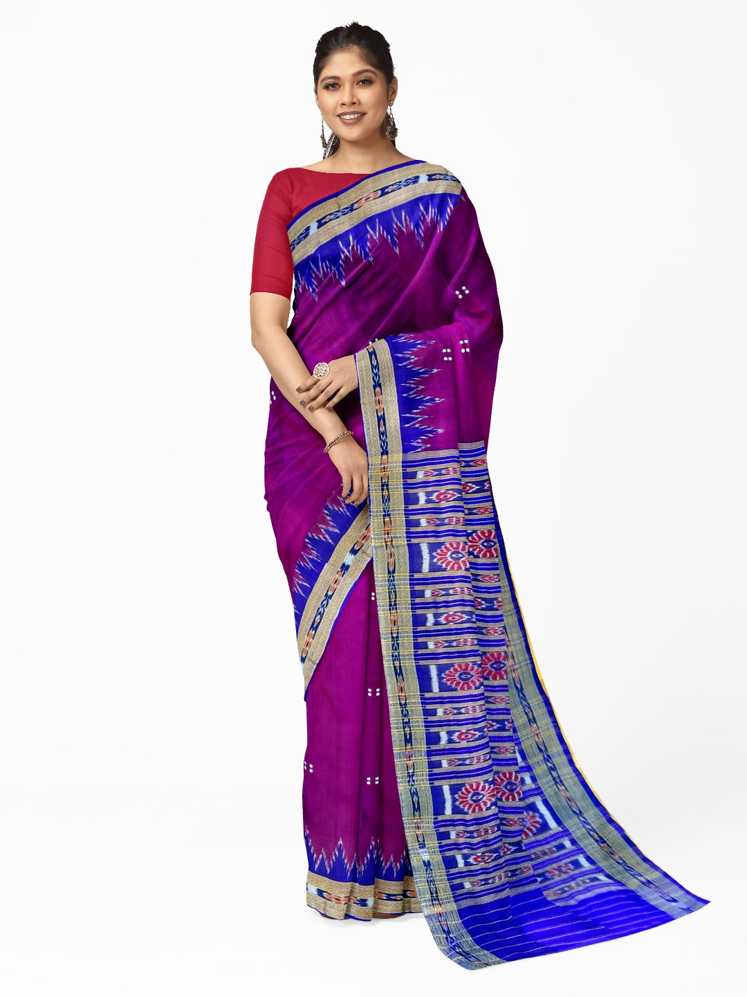 Purple with Blue Odisha Khandua Pata Silk Saree