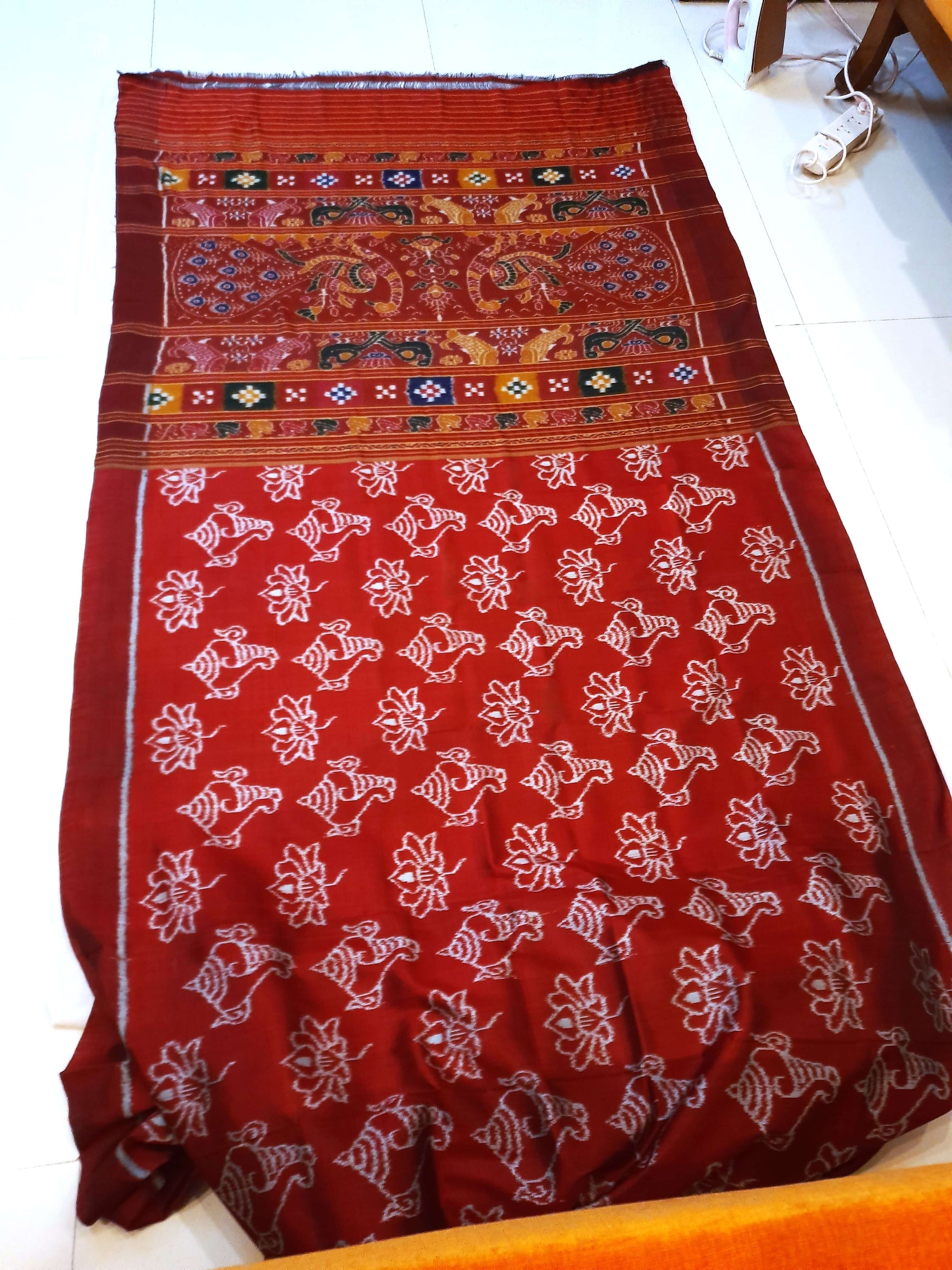 Maroon Odisha Khandua Pata Silk Saree with Silk Blouse piece