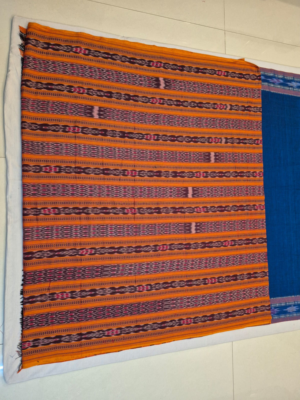 Blue Cotton Odisha Ikat saree  with mix match cotton ikat blouse