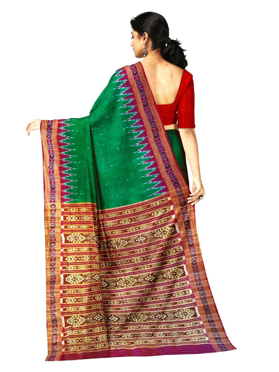 Green with Pink Odisha Khandua Pata Silk Saree