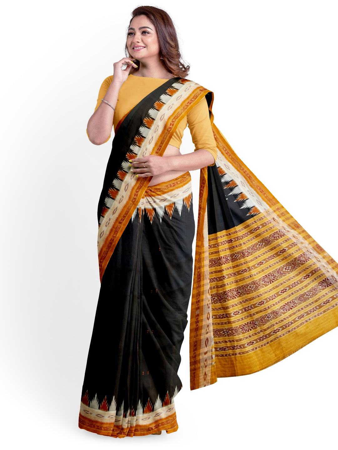 Black double border Odisha Khandua Pata Silk Saree