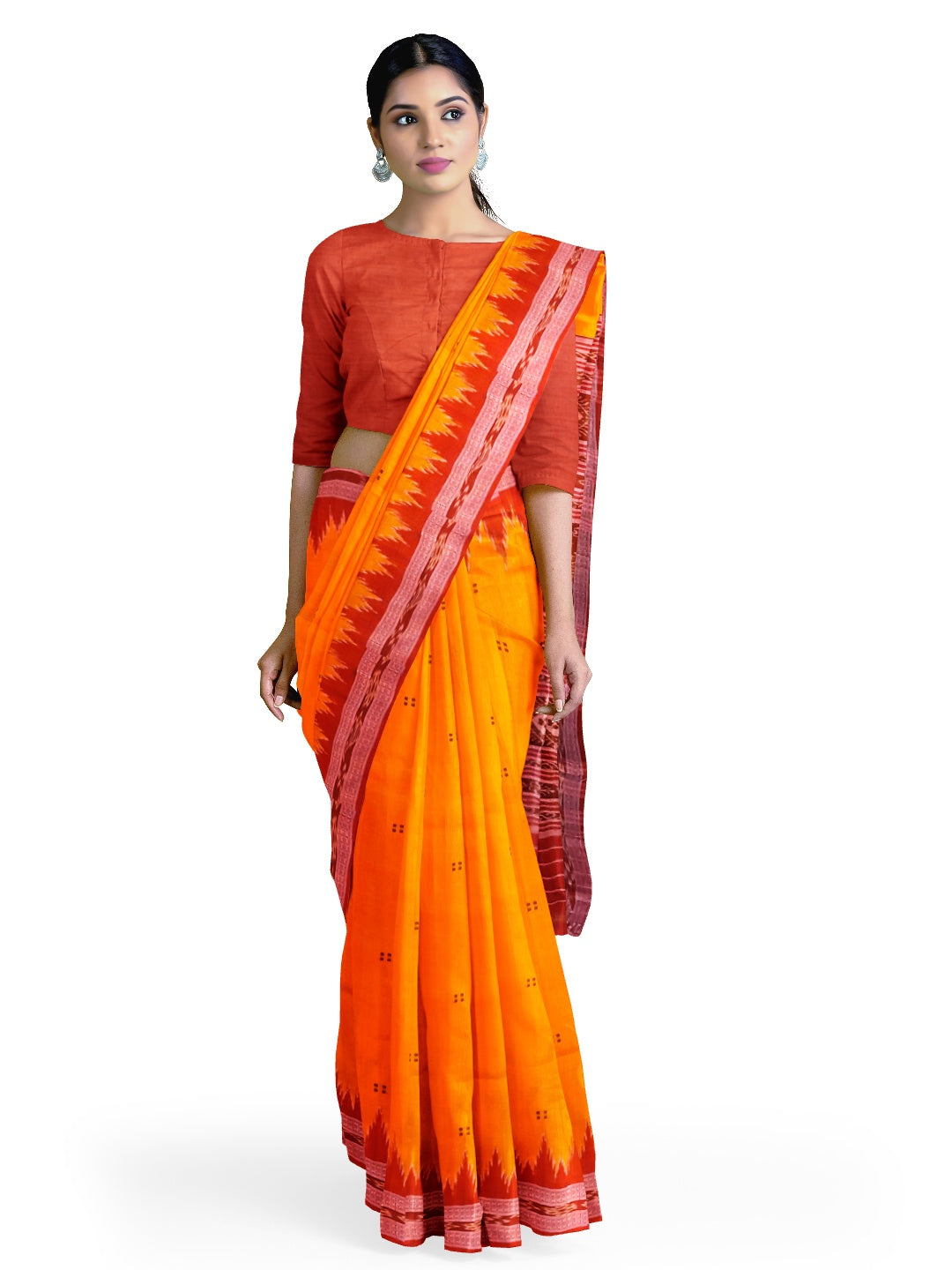 Golden with Red Odisha Khandua Pata Silk Saree