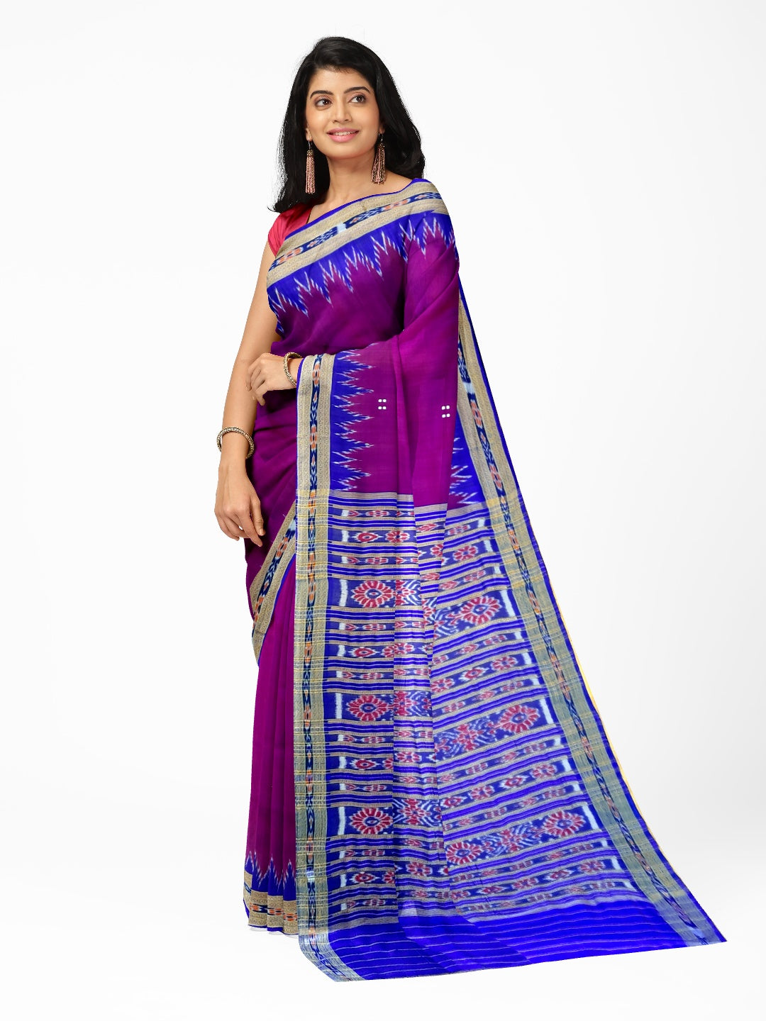 Purple with Blue Odisha Khandua Pata Silk Saree