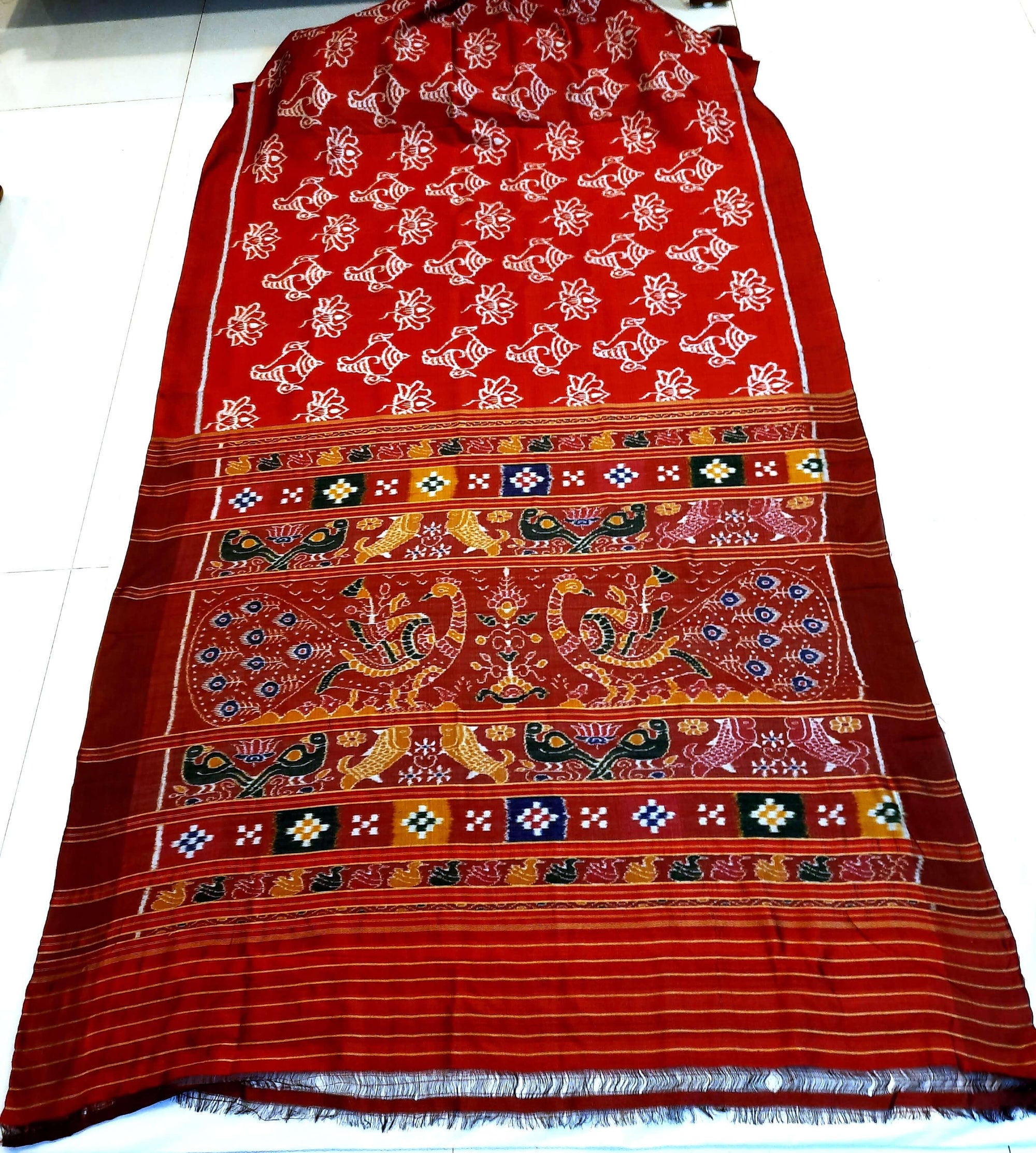 Maroon Odisha Khandua Pata Silk Saree with Silk Blouse piece