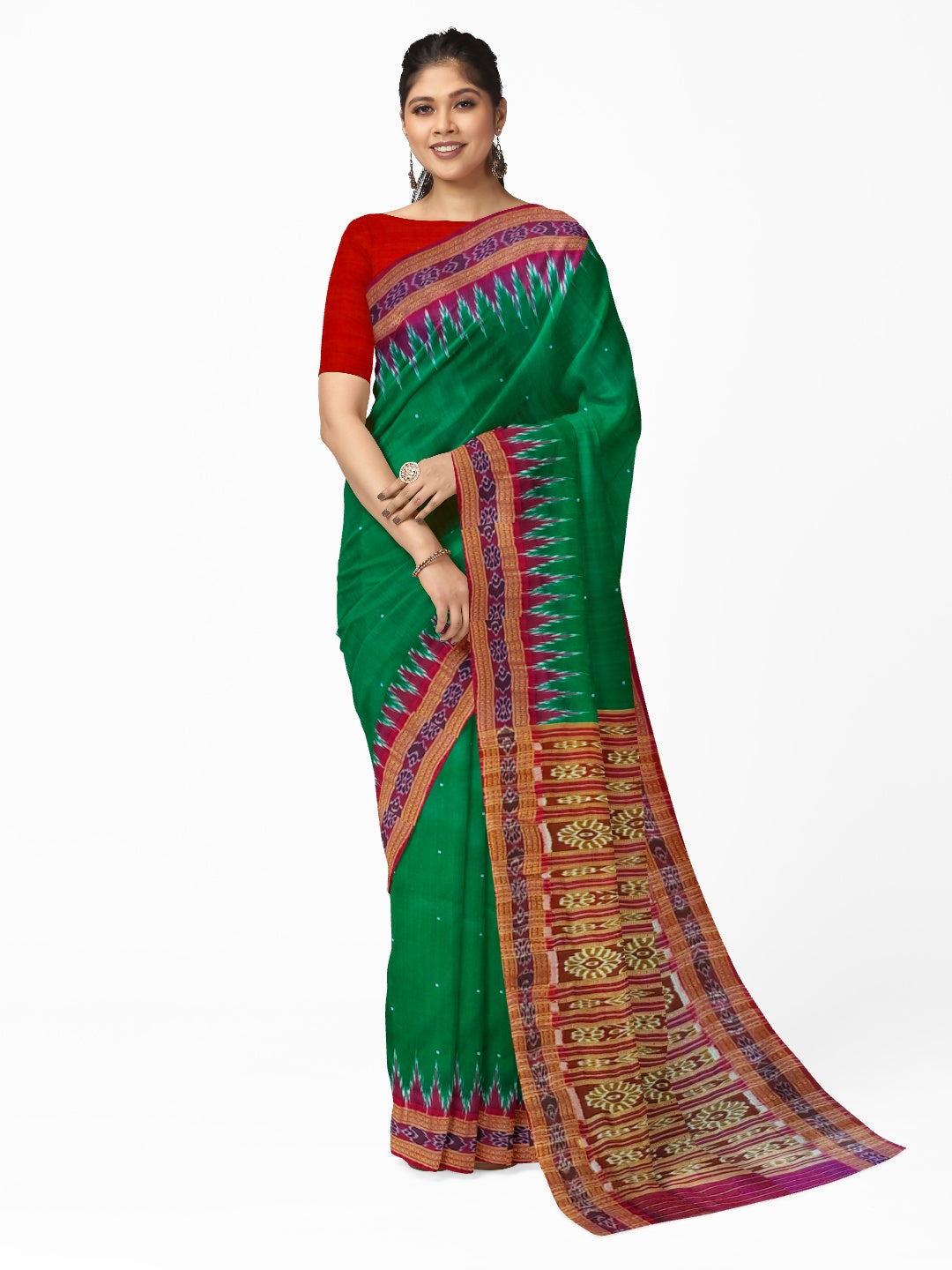 Green with Pink Odisha Khandua Pata Silk Saree