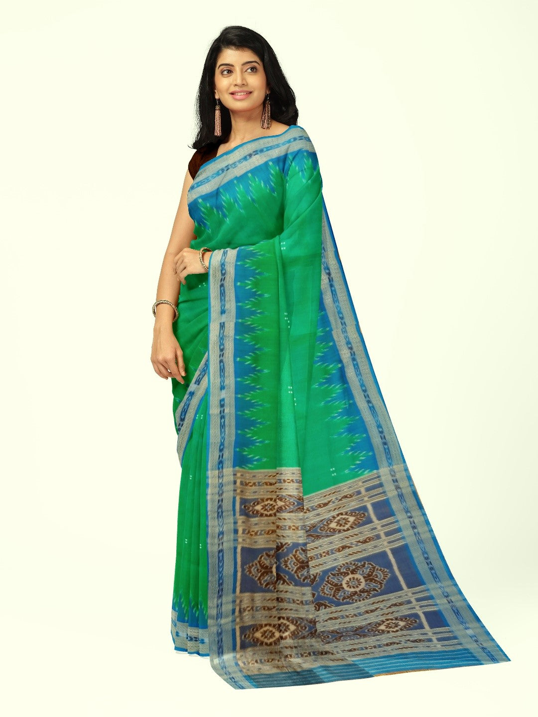 Green with Blue Odisha Khandua Pata Silk Saree