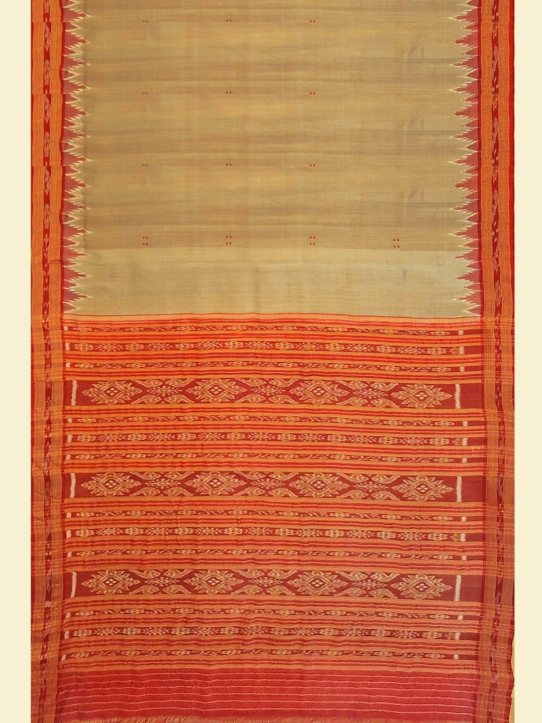 Beige with Red Odisha Khandua Pata Silk Saree