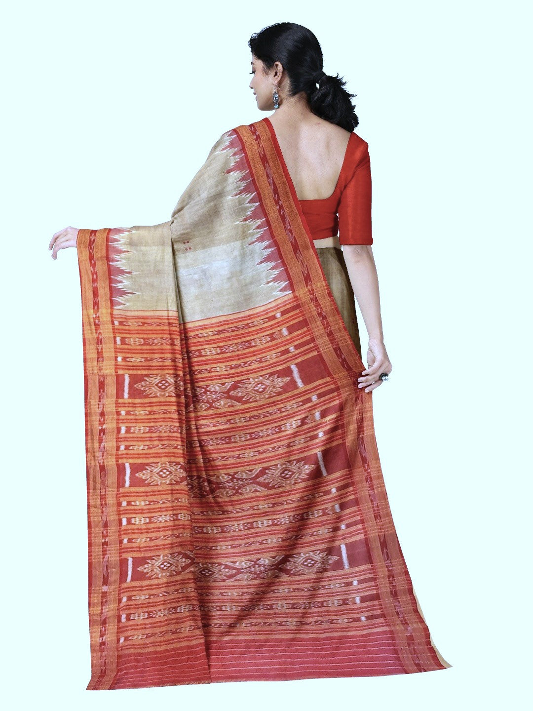 Beige with Red Odisha Khandua Pata Silk Saree