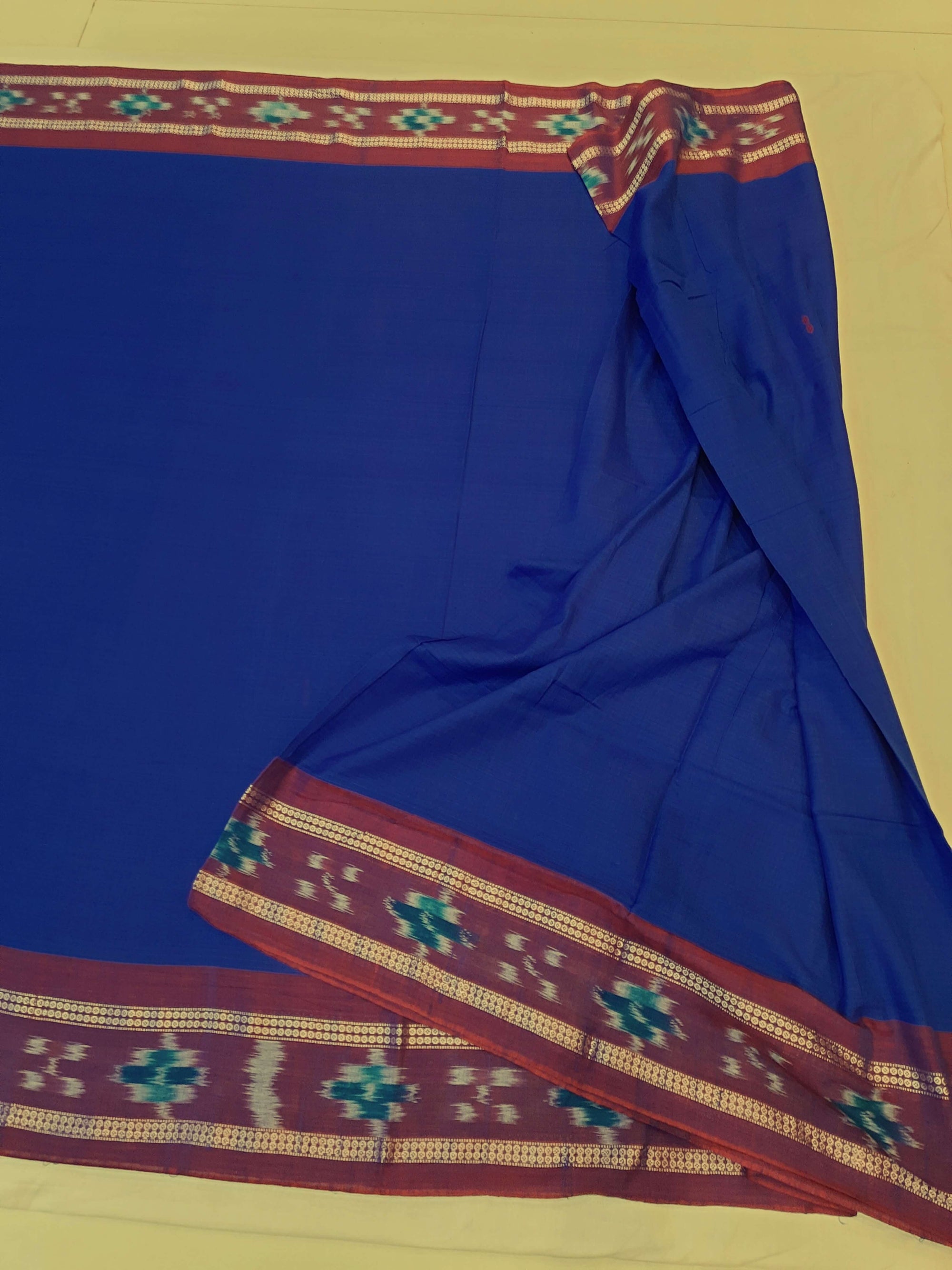 Dark Blue Cotton Odisha Ikat saree  with mix match cotton ikat blouse