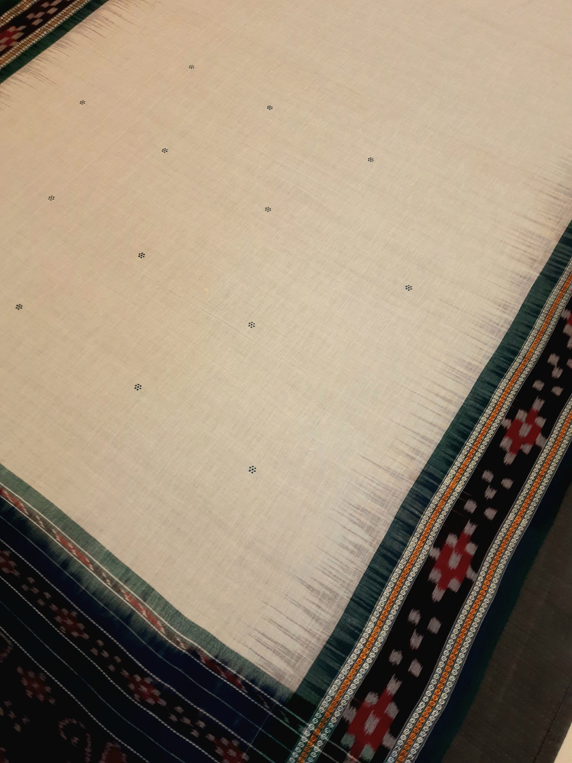 White Cotton Odisha Ikat Saree with mix match Sambalpuri ikat blouse piece