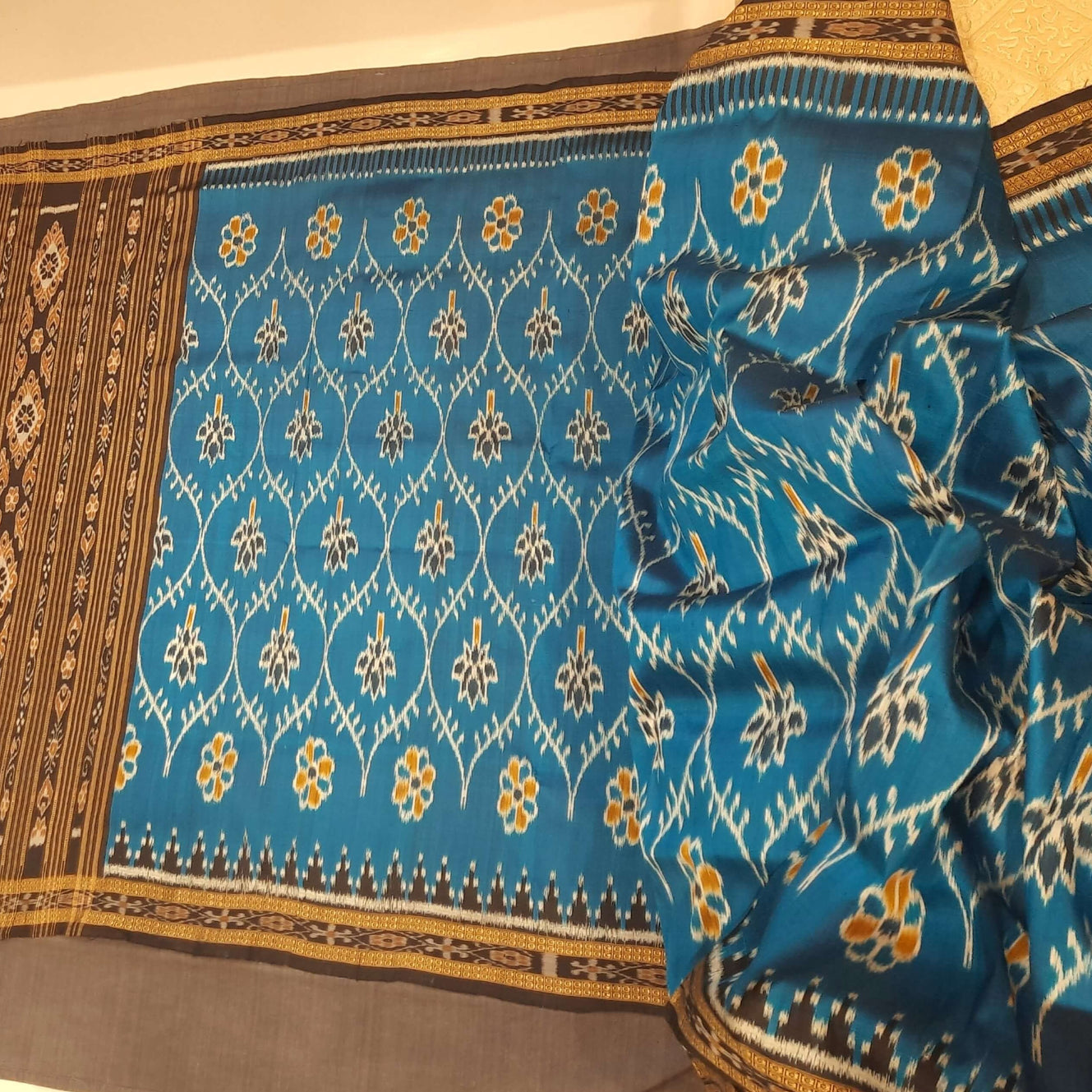 Blue and Black Odisha Khandua Pata Silk Saree